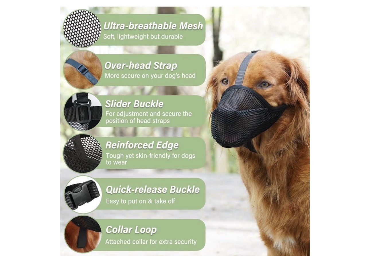Mayerzon Mesh Muzzle Ultra-Light Breathable Mesh Dog Muzzle Black XS Non Breed