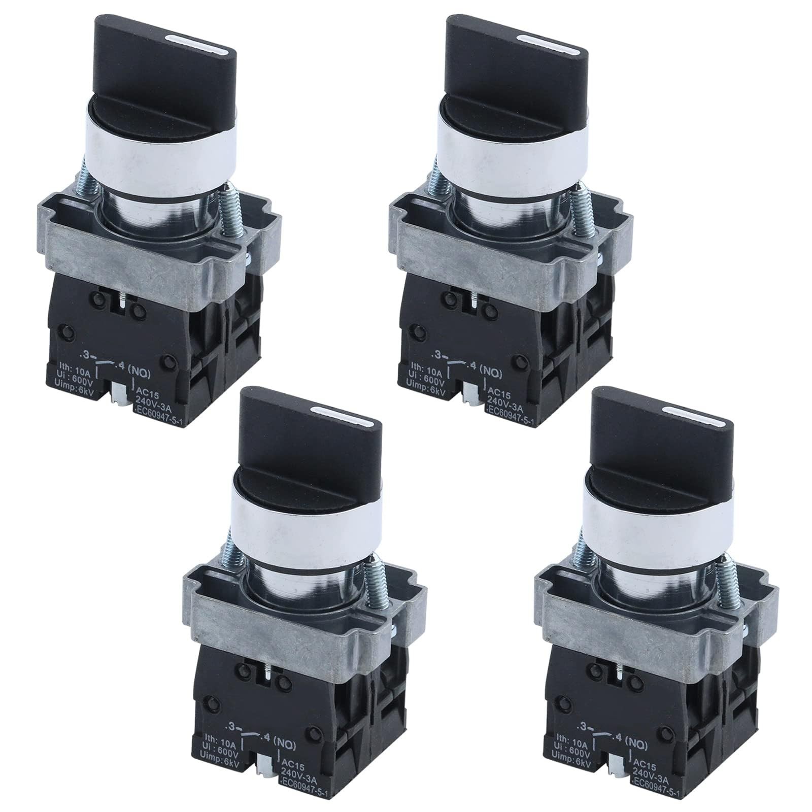 4-Pack ZB2-BE101 3-Position Round Top SPDT Rotary Selector Switch 2NO 4-Pin 10A