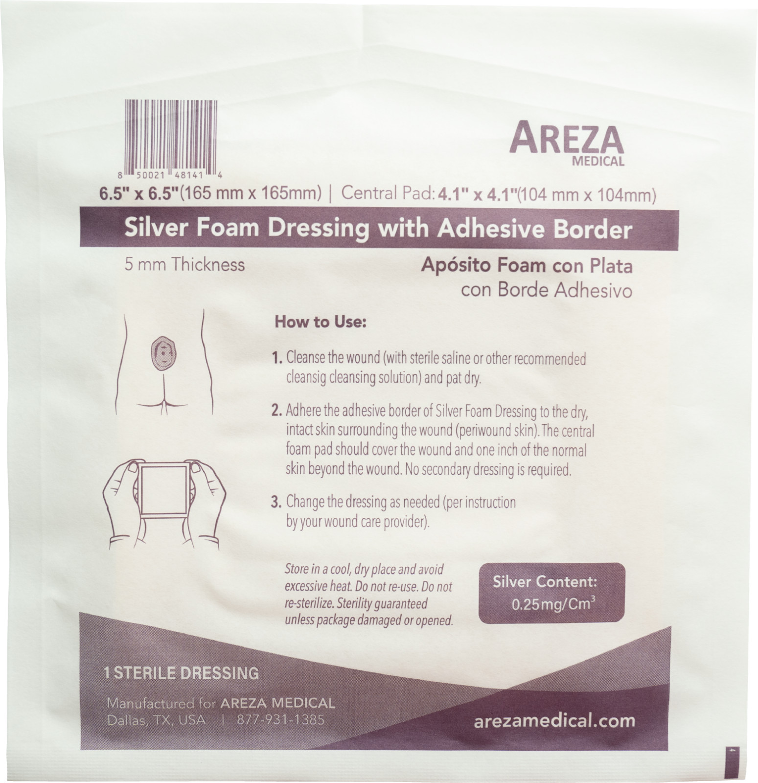 Silver Foam Dressing with Adhesive Border Sterile (Two Sizes Available)