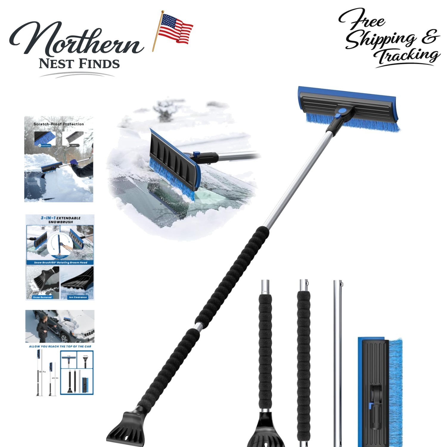 55.7" Rotating Snow Brush & Ice Scraper for SUVs & Trucks - 2025 Edition