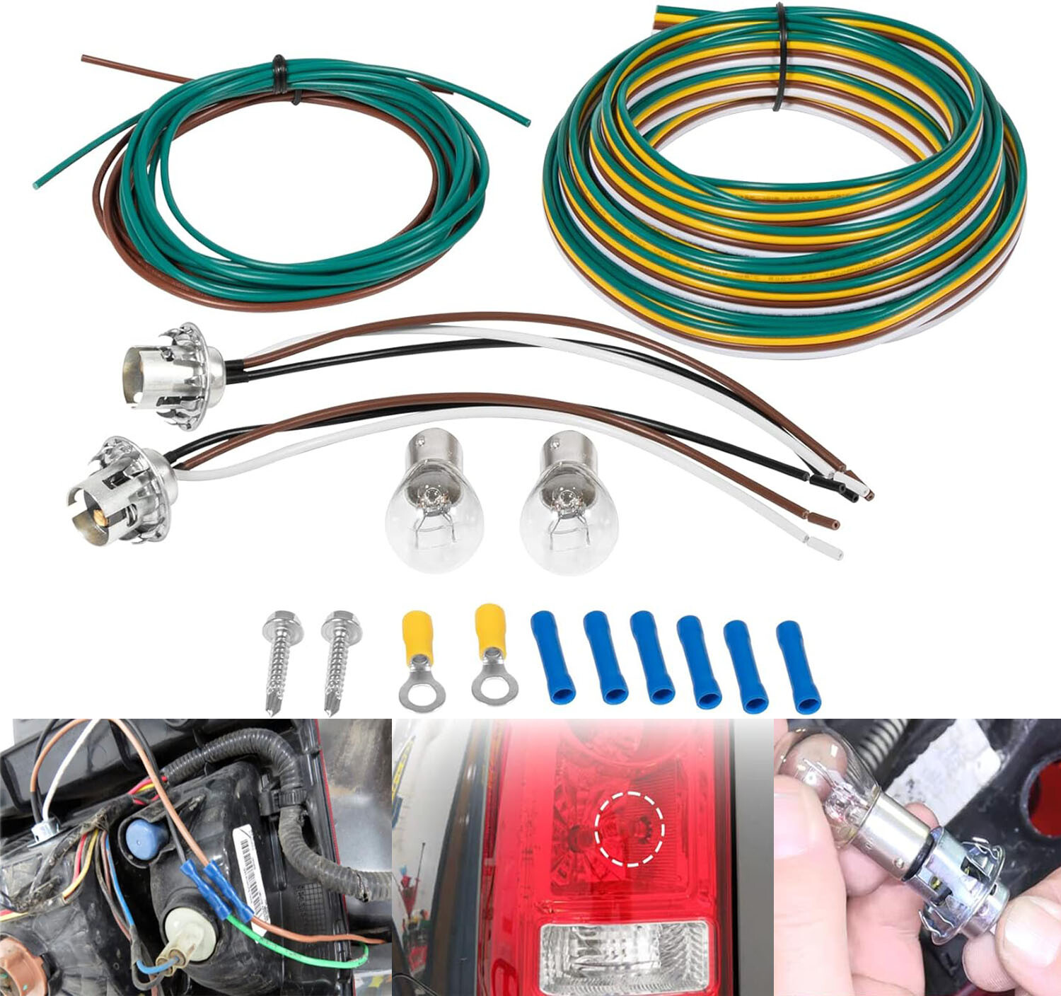 BX8869 Bulb & Socket Tail Light Wiring Kit Trailer Accessories Fit Most Vehicles