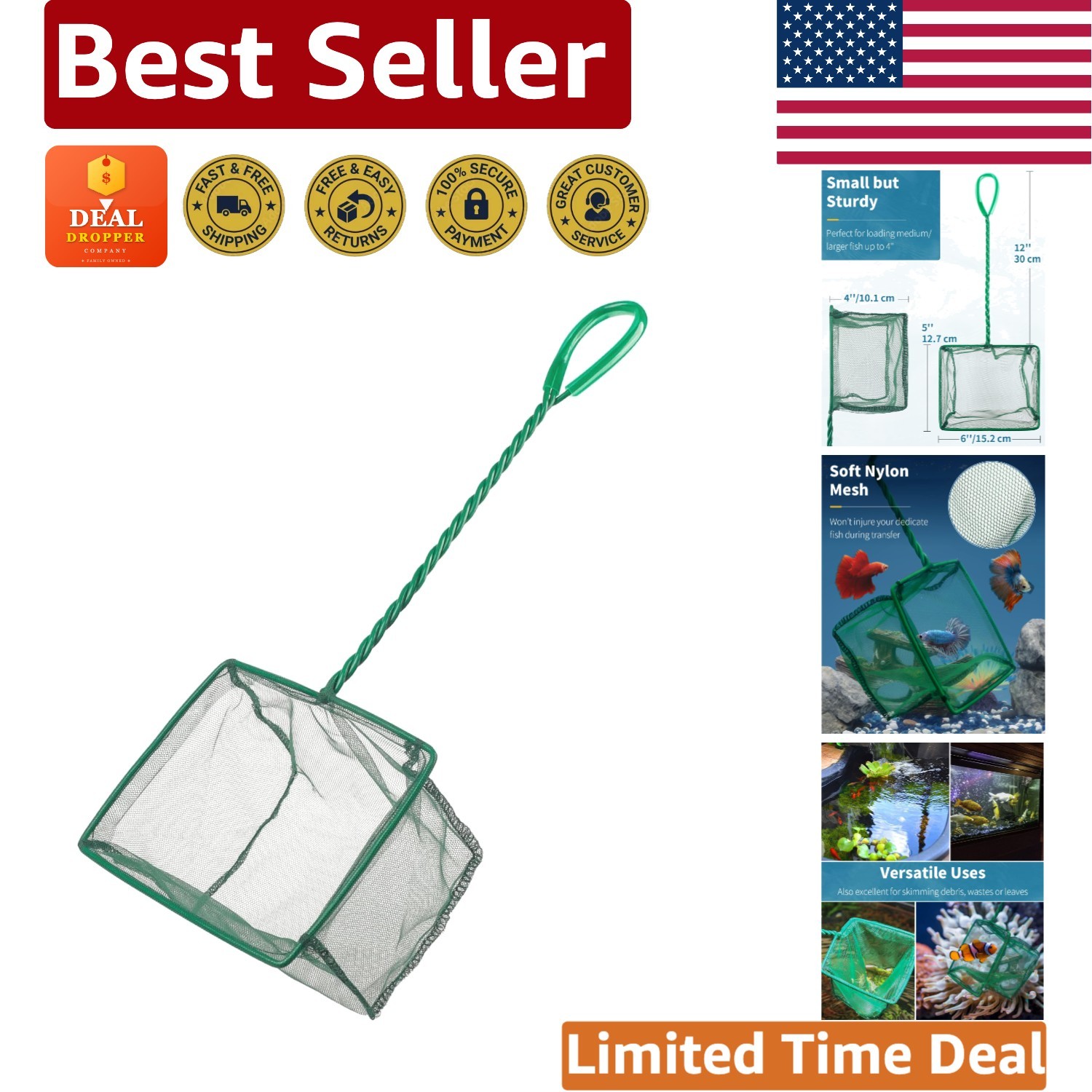 Versatile 6 Inch Fine Mesh Fish Net for Safe Catching and Aquarium Cleaning