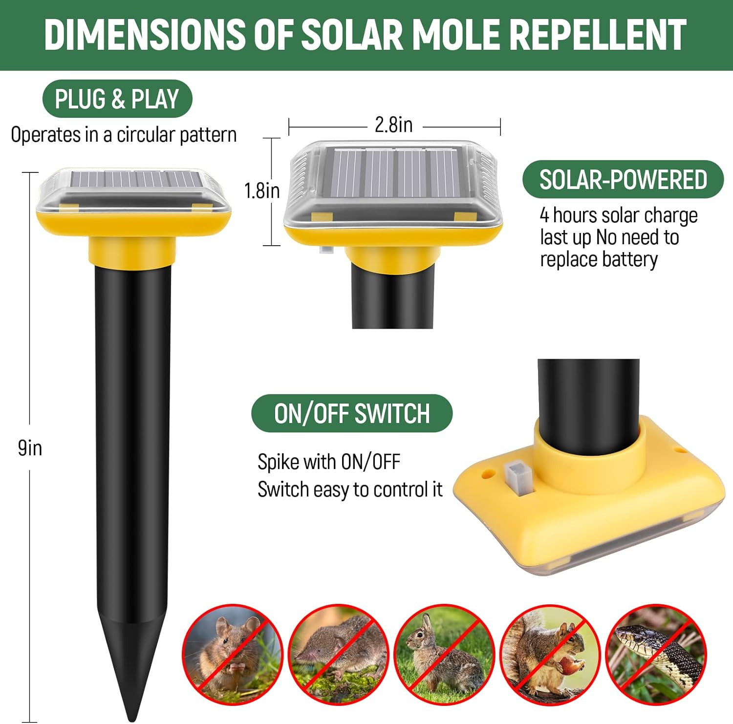 Solar-Powered Ultrasonic Mole and Gopher Repellent - 6 Pack