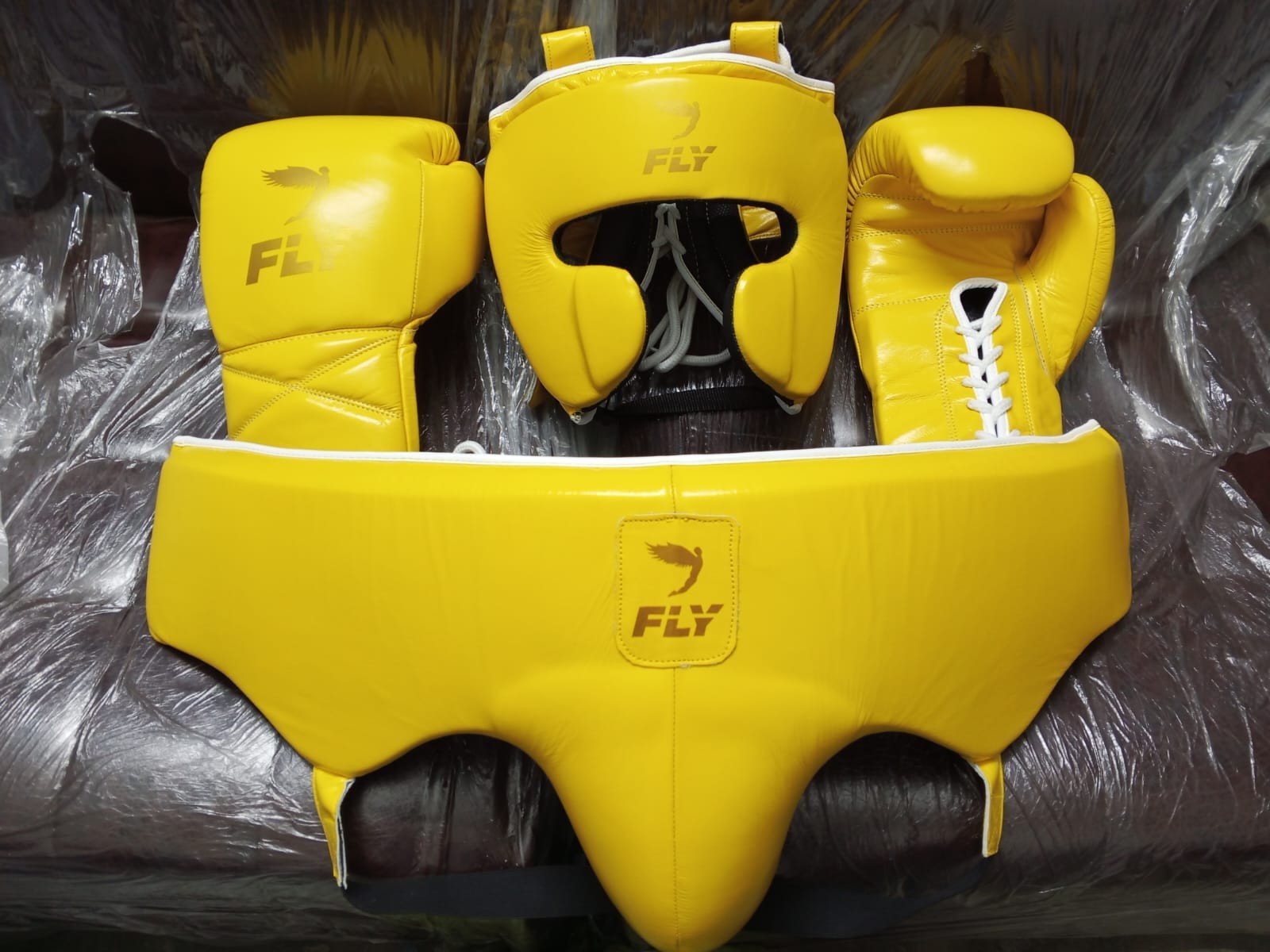 Fly Superlace X 2 Boxing Gloves Sparring Set Headguard Groin Guards Real Leather