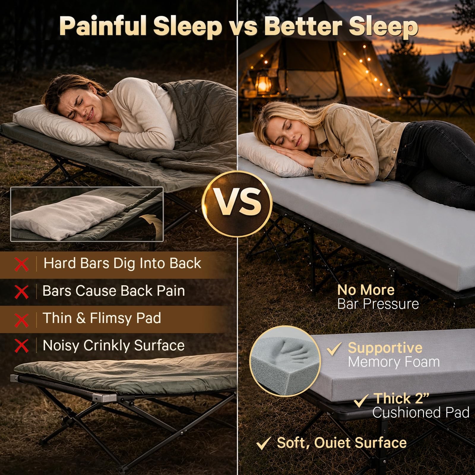CYMULA Camping Cot Pad 2 Inch Memory Foam, COT (75*30*2), Grey