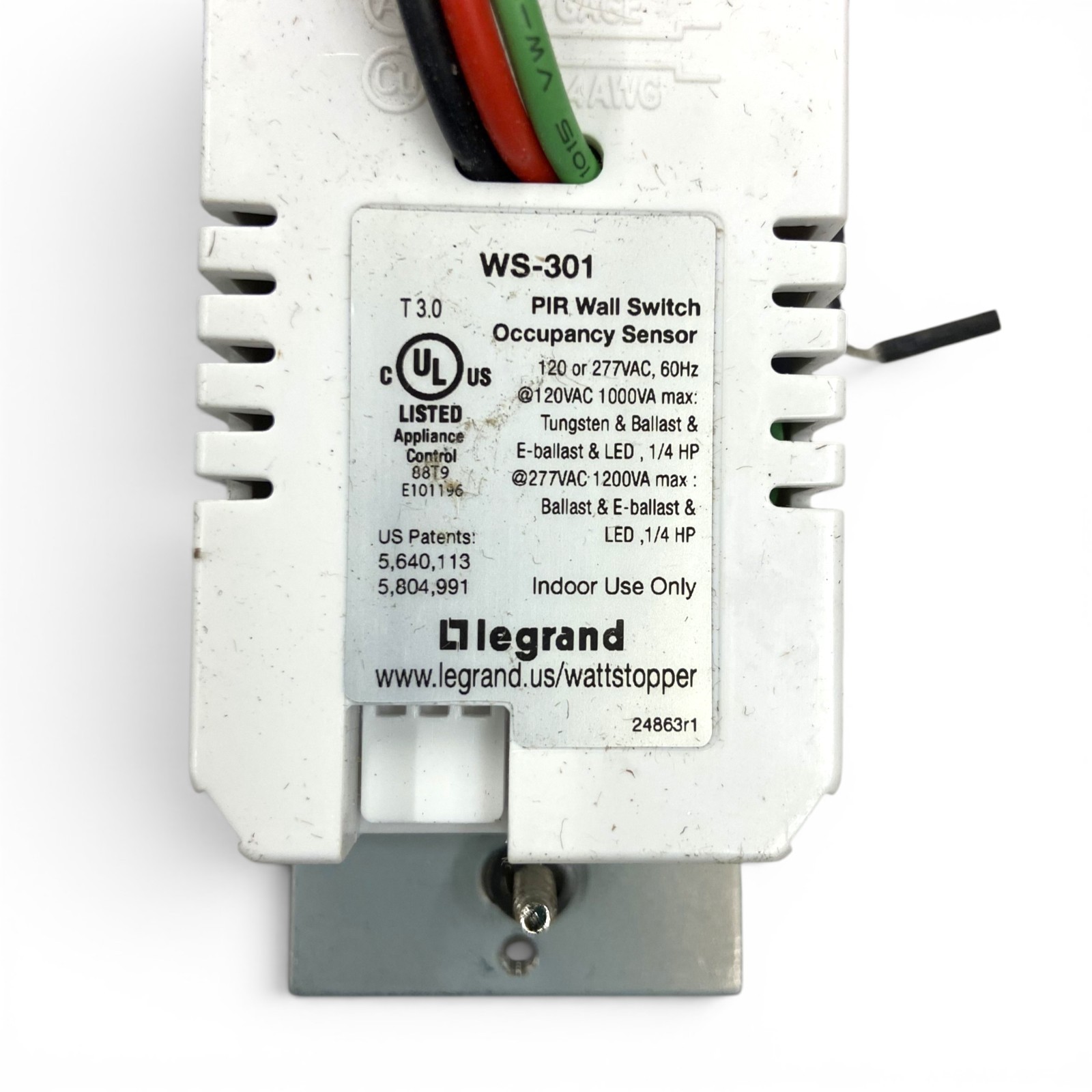 WattStopper Legrand WS-301 PIR Wall Switch Occupancy Sensor White