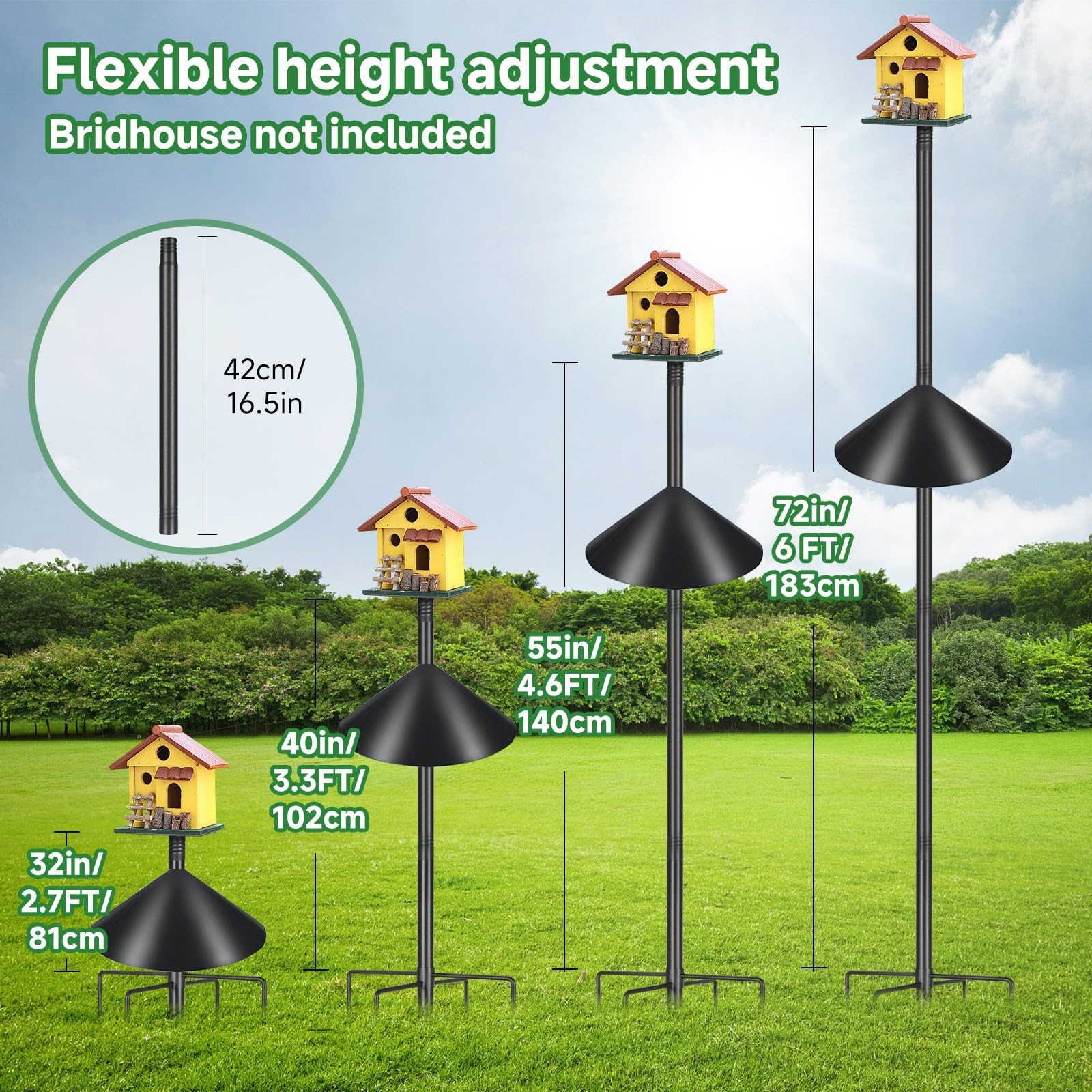 Proerr Smart Bird Feeder Pole Stand 79In,Adjustable Height 79 INCH, Black