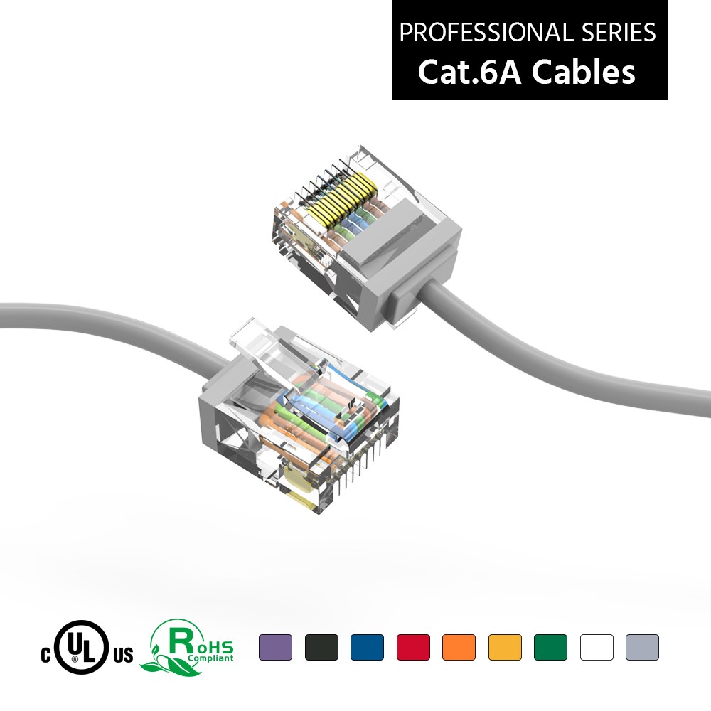 7Ft CAT6A UTP Super-Slim Ethernet Network Cable 32AWG Gray