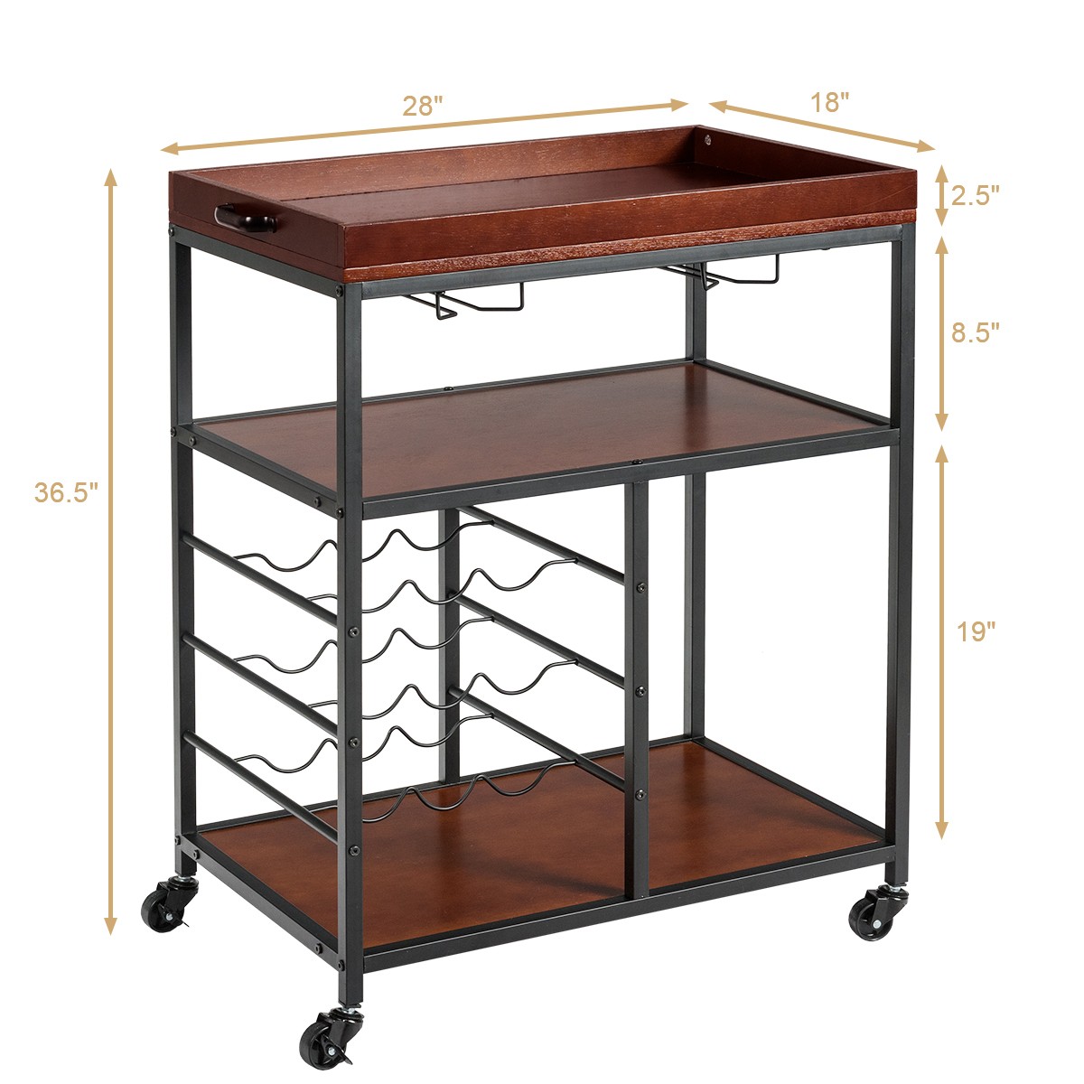 3 Tier Kitchen Trolley Cart Storage Shelf Utility Bar Serving Cart Wine Rack
