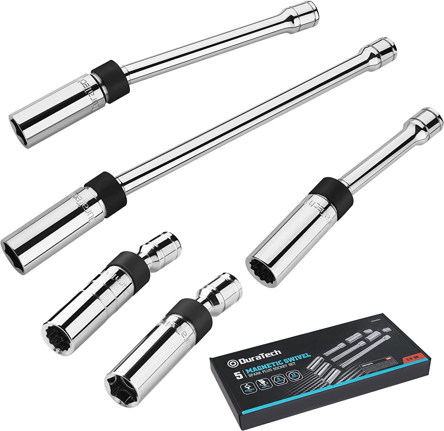 DURATECH 5 PC Magnetic Swivel Spark Plug Socket Set Magnetic Core Steel NEW