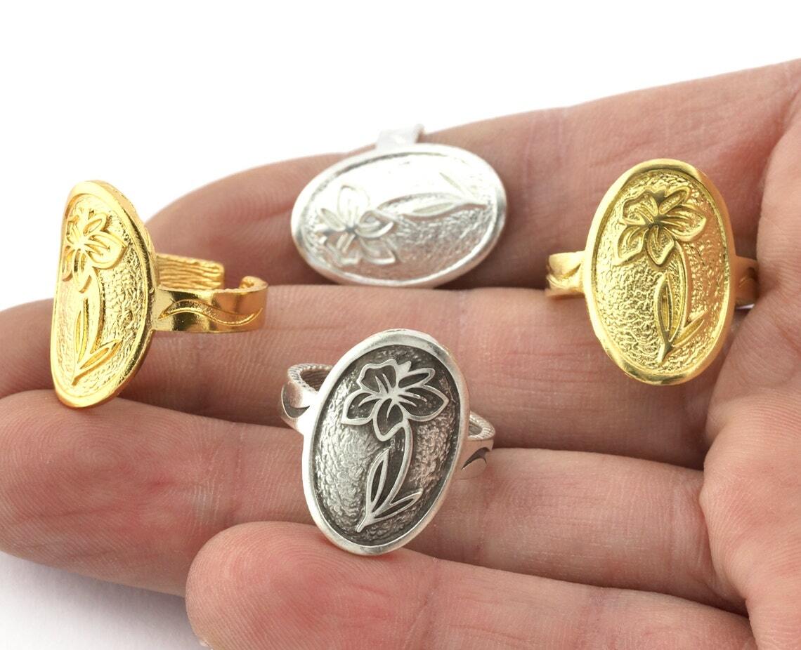 Birth Monthly Flower (March Daffodil) Adjustable Ring Raw Solid Brass 8us 5323