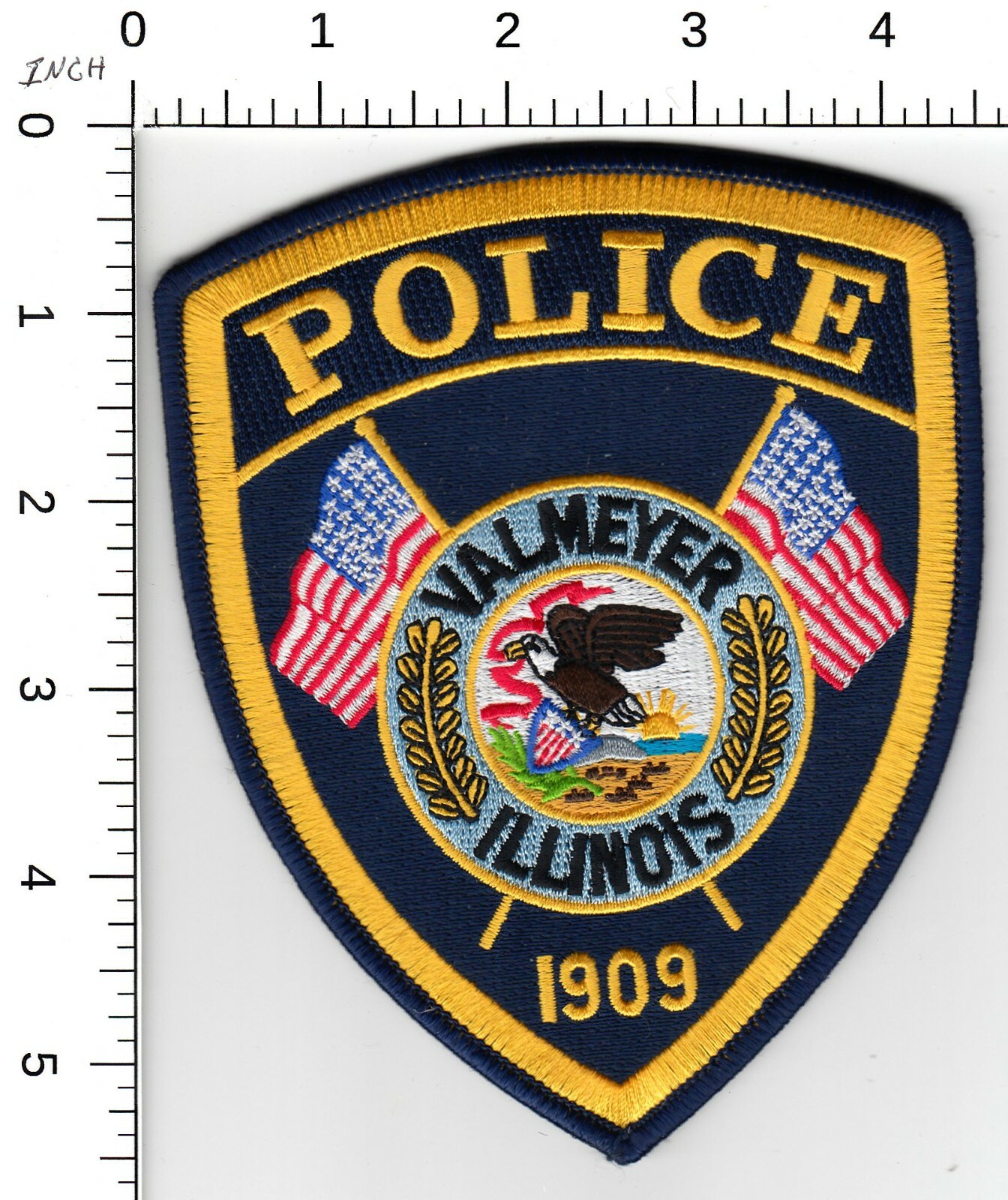 VALMEYER ILLINOIS POLICE COLLECTIBLE PATCH TWO FLAGS STATE SEAL (NICE DETAILS)