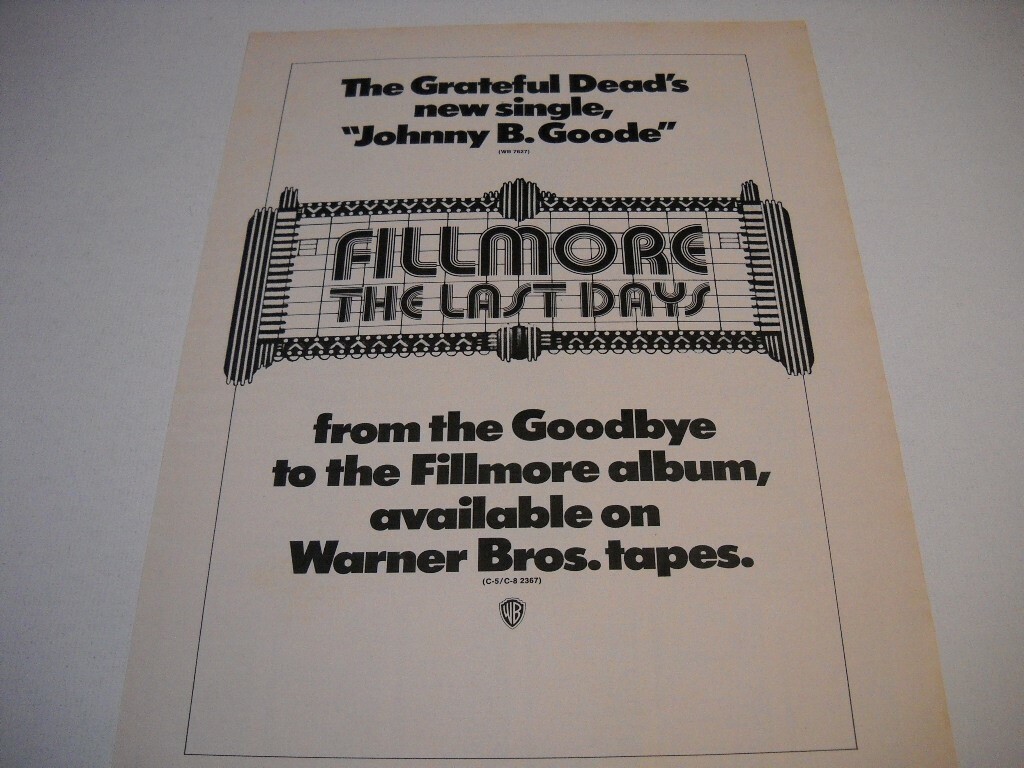 GRATEFUL DEAD new single from FILLMORE The Last Days JBG 1972 Promo Poster Ad