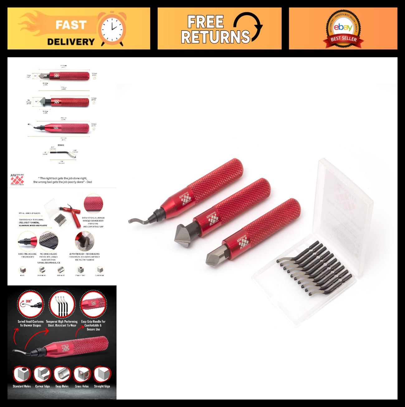 Deburring Tool Set with 11 HSS Blades & 2 Countersink Reamers for Metal, PVC, 3D