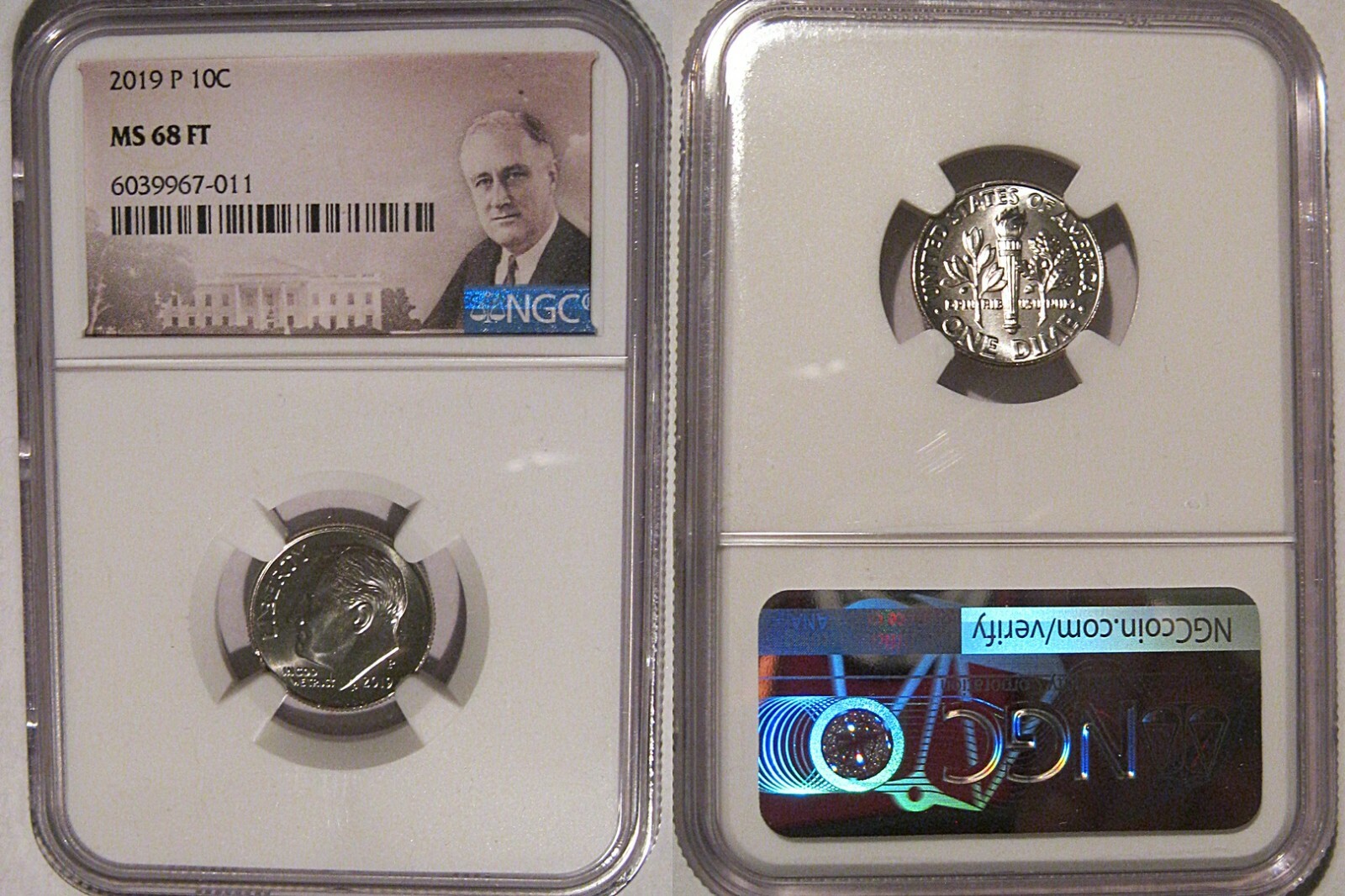2019 P Roosevelt Dime 10c NGC MS 68 FT Full Torch