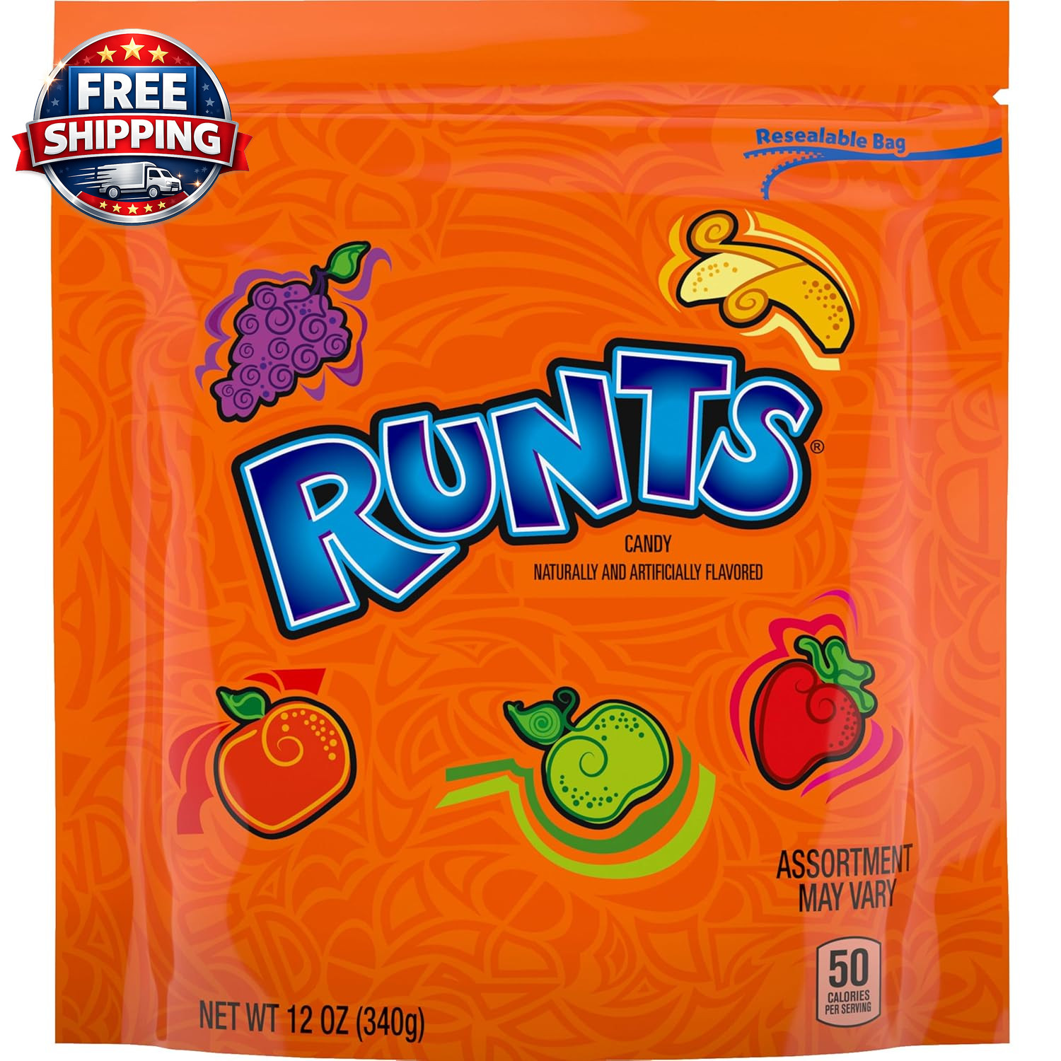 Wonka Runts Hard, Chewy & Fruity Candy, Recloseable Bag 12.0 Oz