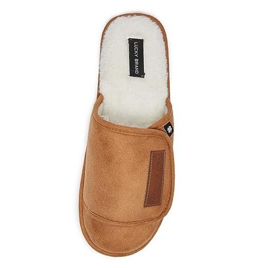 Micro-Suede Scuff Indoor Slippers for Men with Plush Lining Large Tan Flap