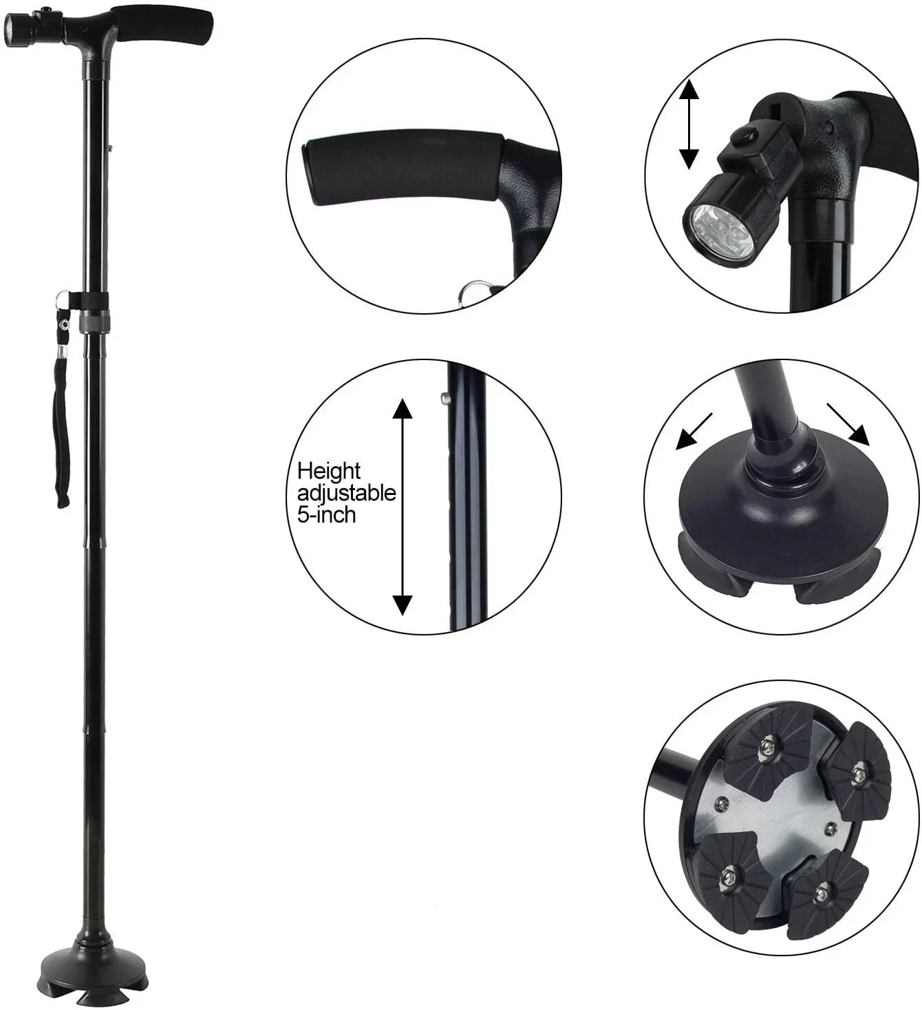 New Folding Walking Cane with LED Light Adjustable Walking Stick