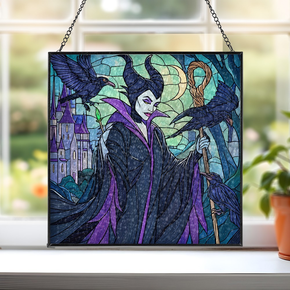 Maleficent Square Stained Glass Suncatcher, Maleficent Window Hanging