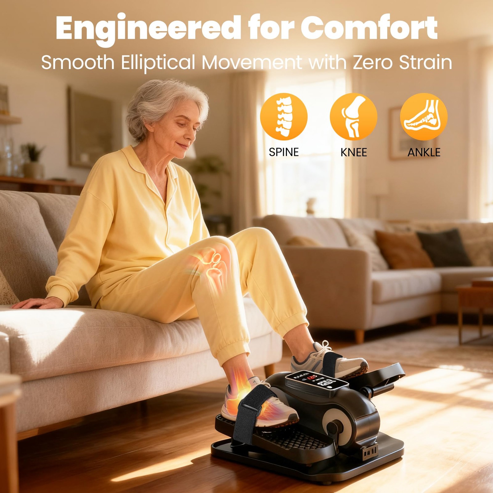 Under Desk Elliptical Machine Leg Exerciser for Senior w/Remote Control Portable