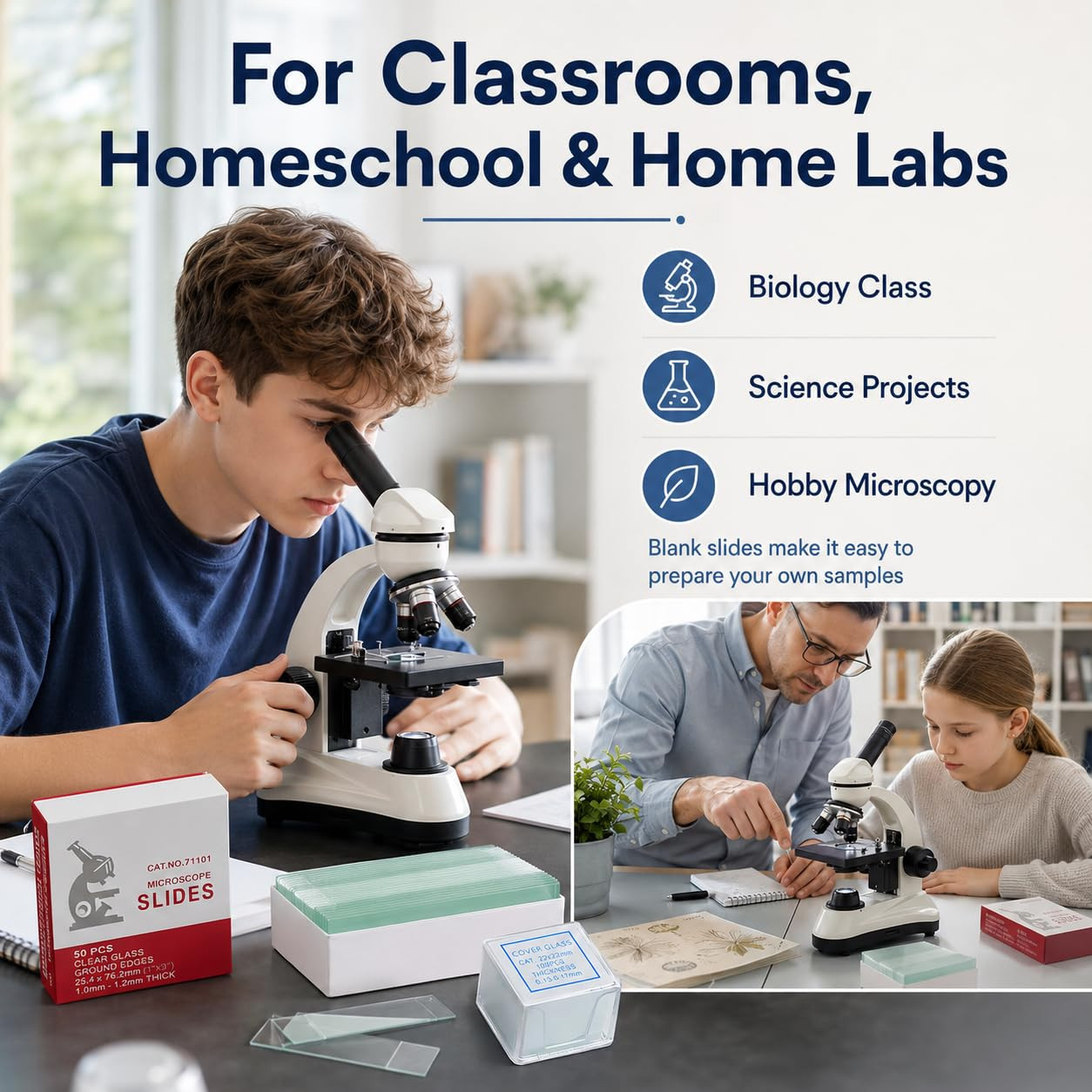 Microscope Slides and Covers – 50 Blank Glass Slides for Microscope