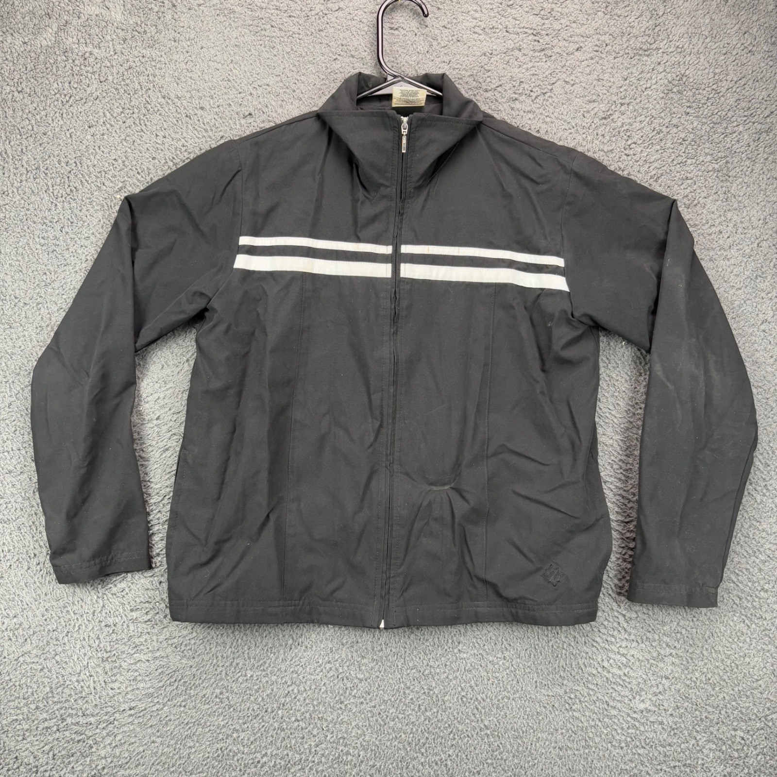 Jerzees Activewear Mens Small Black Full Zip Track Jacket White Chest Stripes