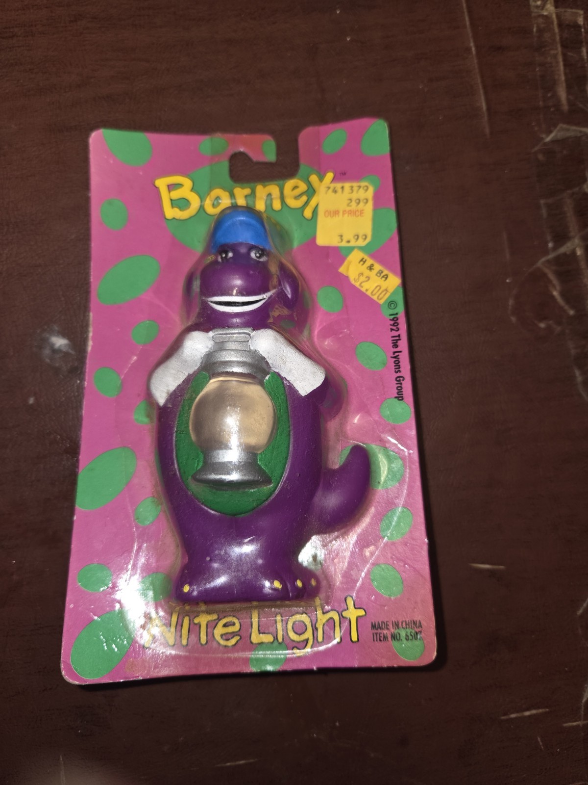 Vintage Barney Nite Light Neon Nitelight  1992 Lyons Gate MOC