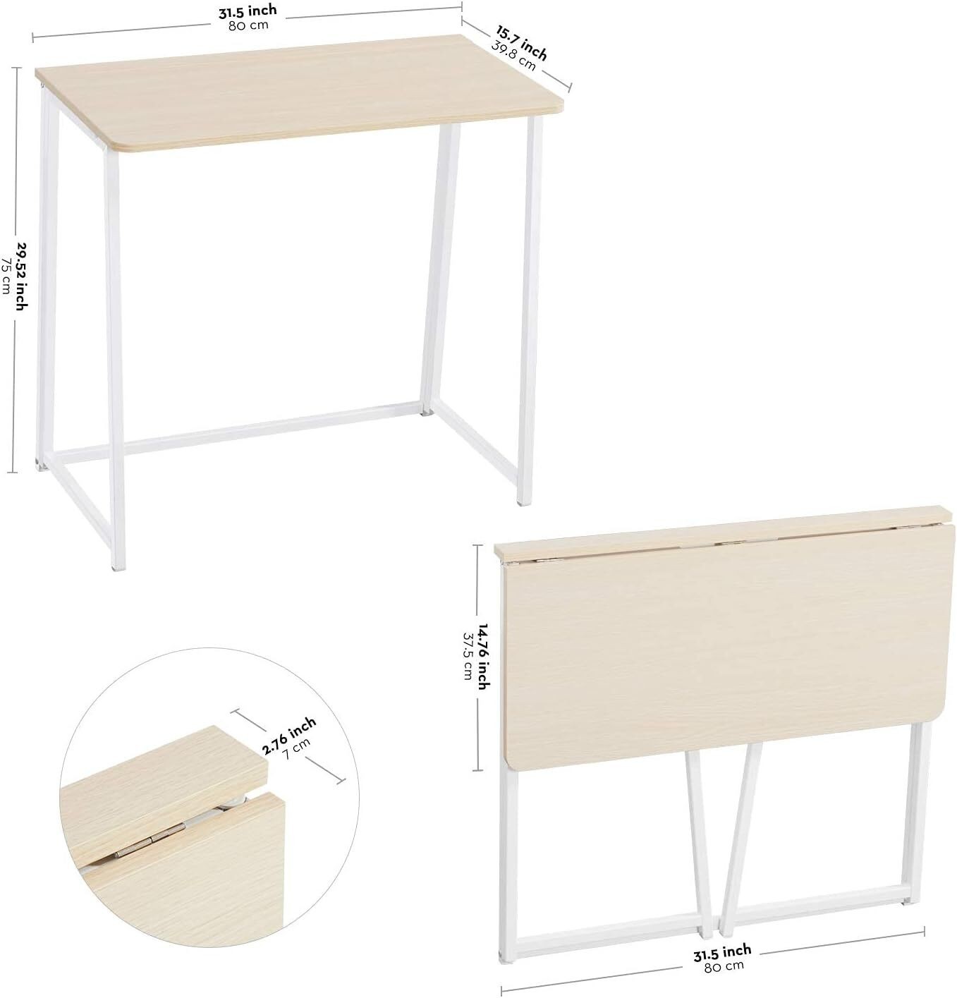 Folding Desk Small Foldable Desks 31.5" Small Spaces Space Saving Computer Table
