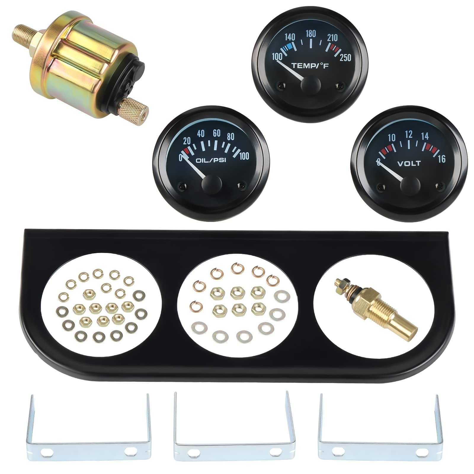 WATERWICH 3-in-1 Car Marine Meter Auto Gauge Kit: Voltmeter + Water Temperatu...