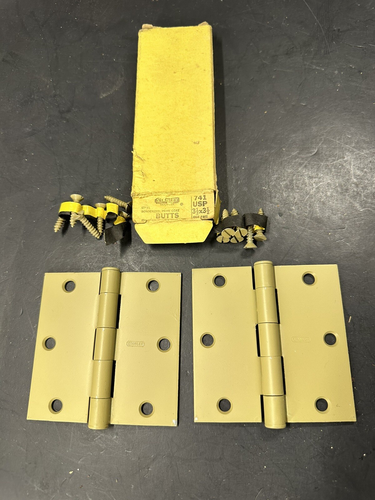 Vintage Stanley Bonderized Primer Coat Hinges Butts 741 USP 3.5" x 3.5"