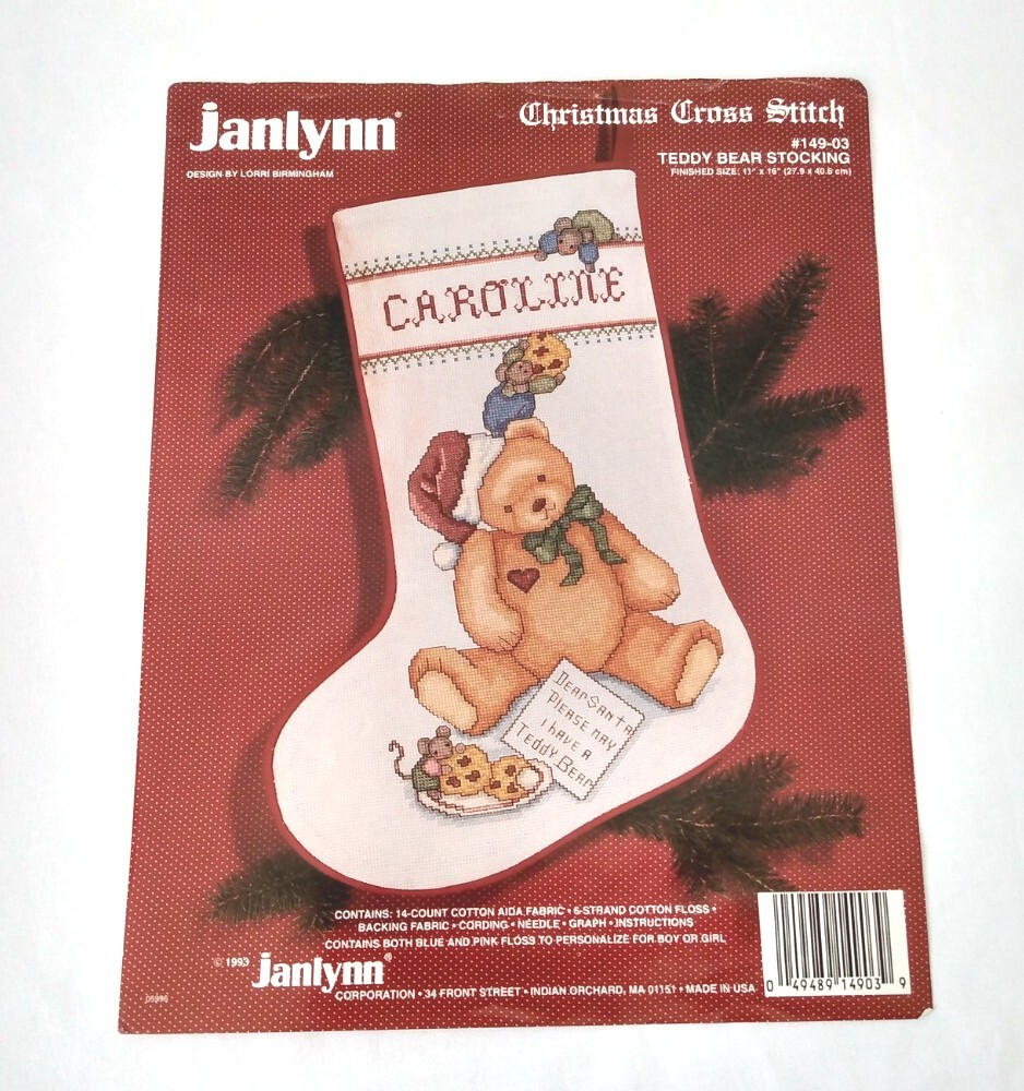 Vintage Janlynn Teddy Bear Christmas Stocking Cross Stitch PATTERN ONLY 1993