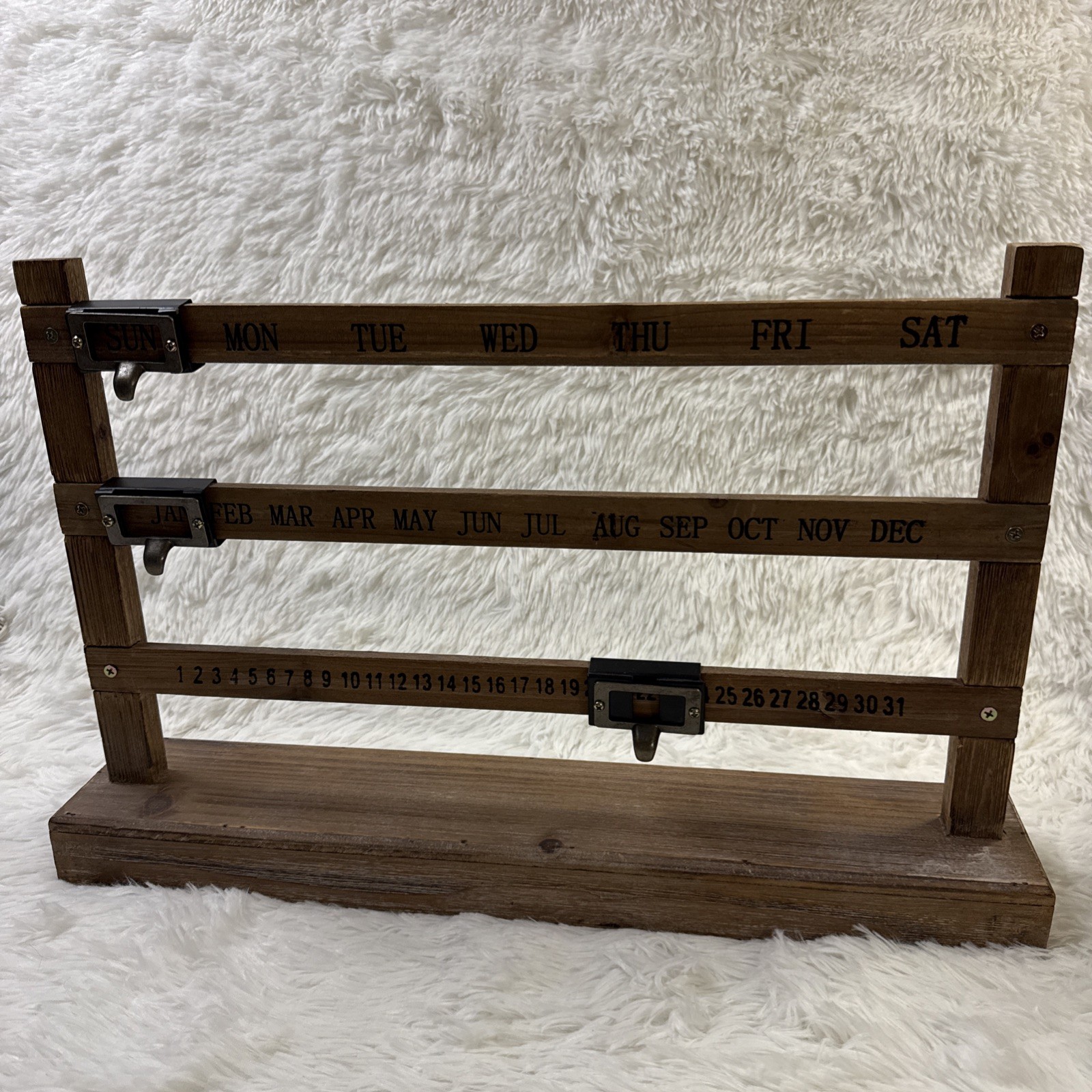 Large Wood Perpetual Wall Calendar Wooden Rustic Farmhouse Sliding 22" x 14"