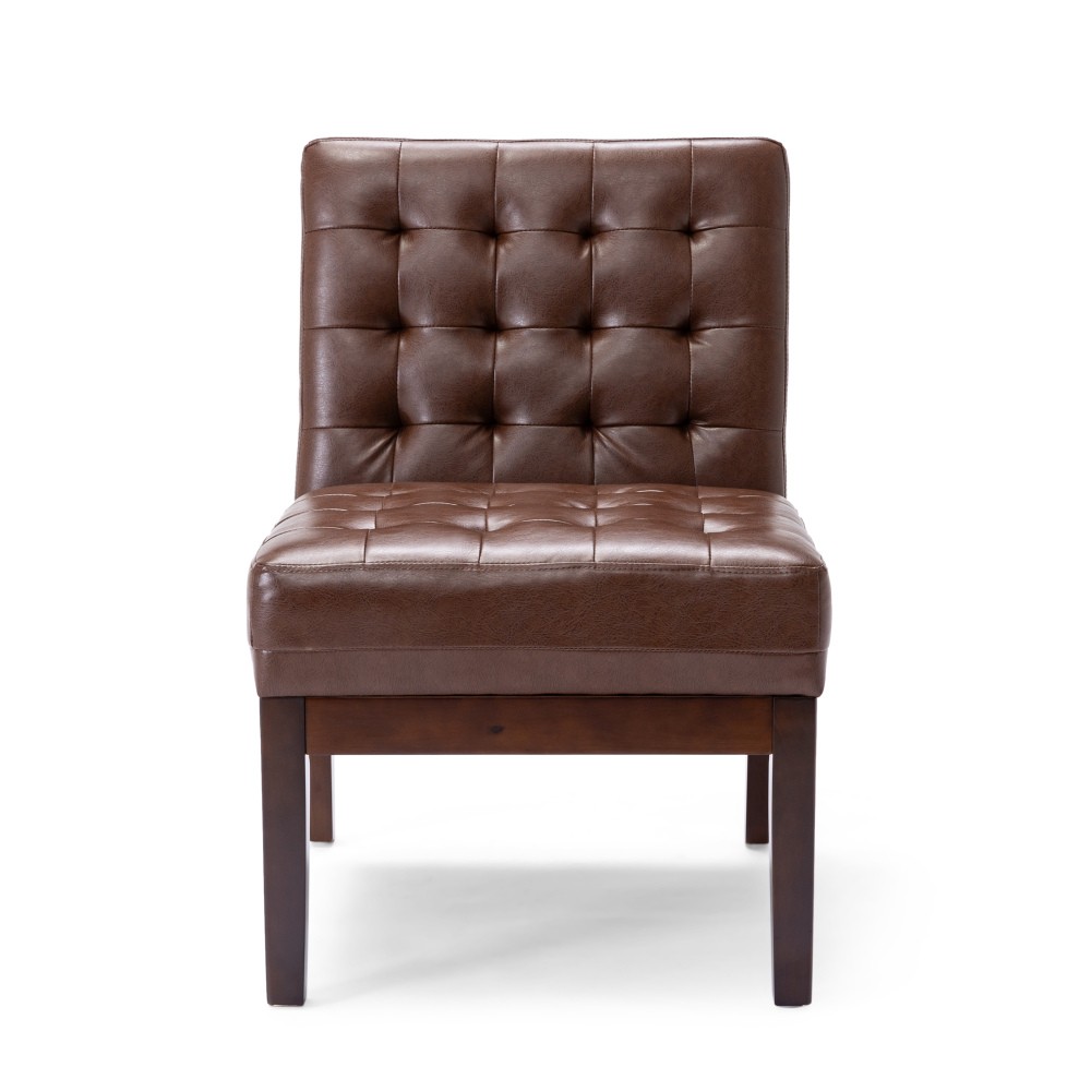Dark Brown Accent Chair w/ Waffle Stitch, Rubberwood Legs, Modern, Free Shipping