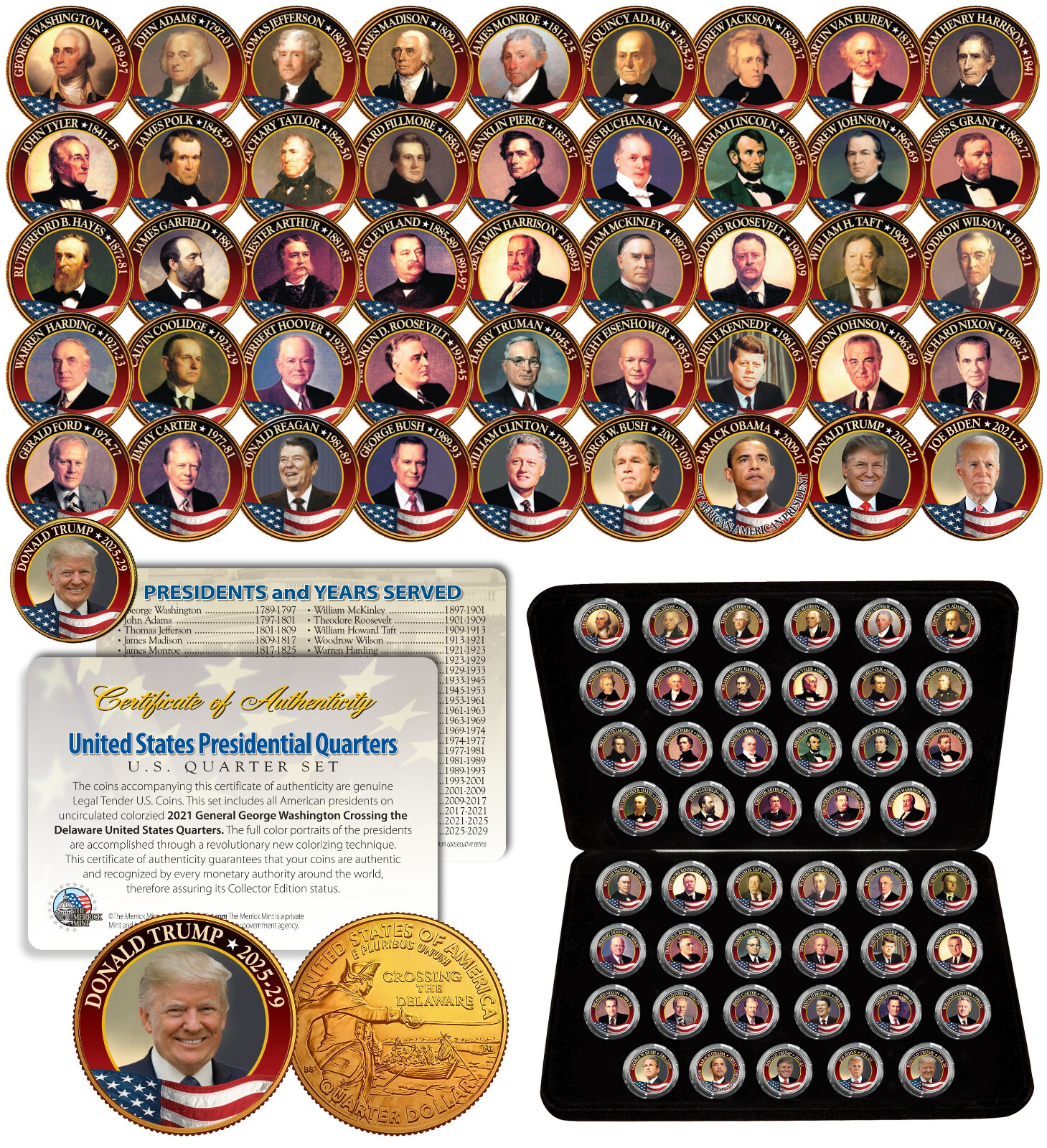 ALL 47 United States PRESIDENTS Washington Quarters 24K GOLD Clad Coin Set w/BOX
