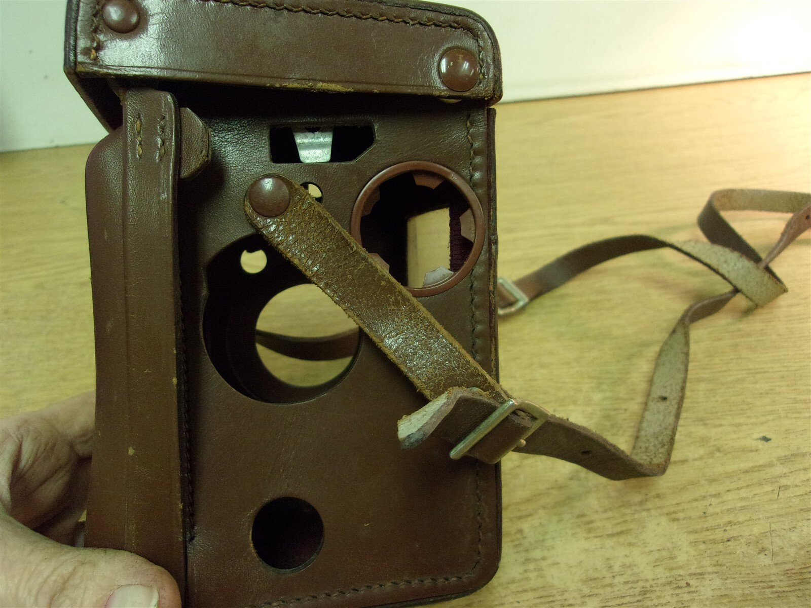 Vintage Brown Leather Rolleiflex Case Bag w/ Strap 5.5"x3"x3.5" *FREE SHIPPING*