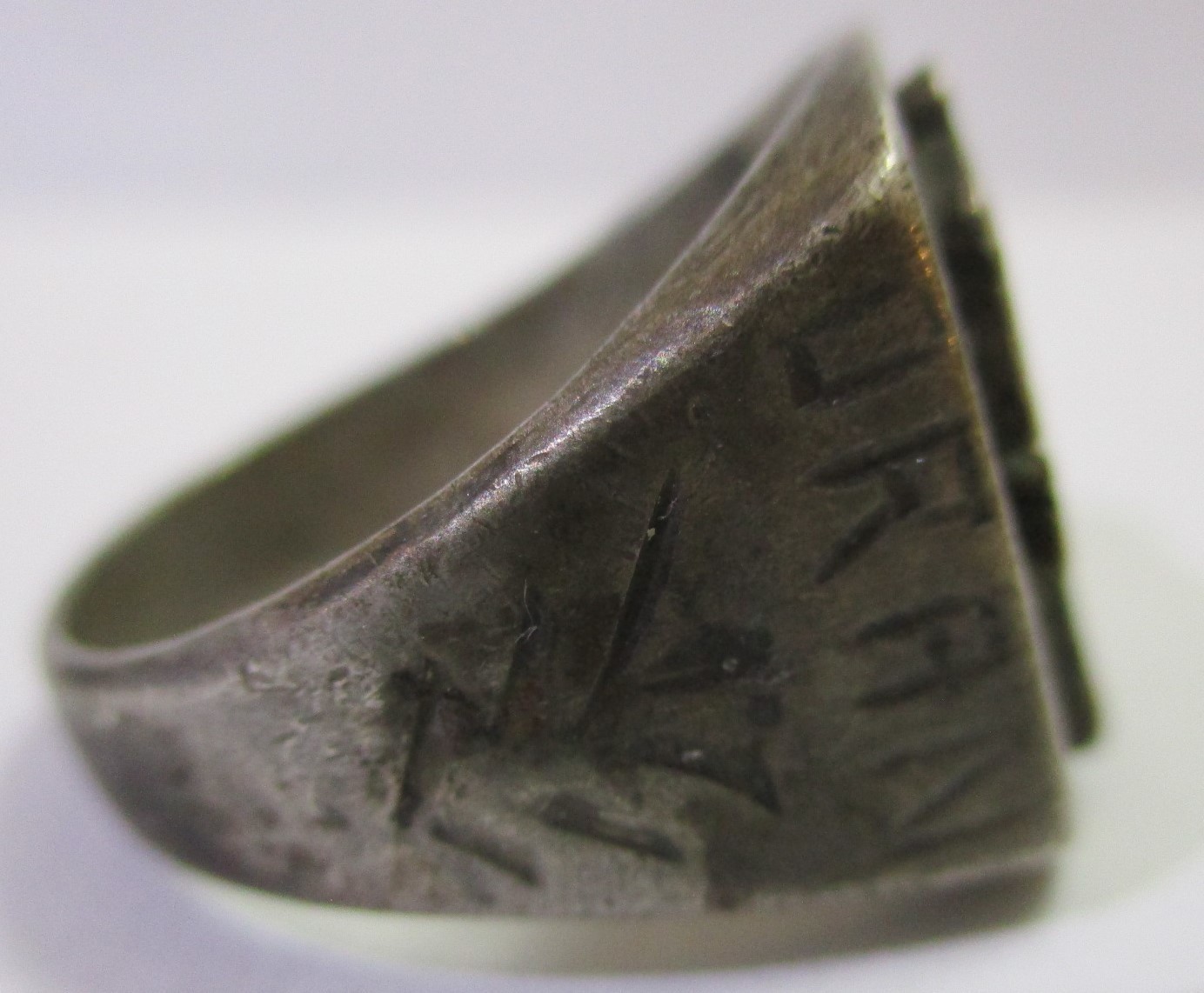 VTG WWII 1943 TRENCH ART MILITARY RING,SILVER MERCURY DIME HEAD,ORAN AFRICA