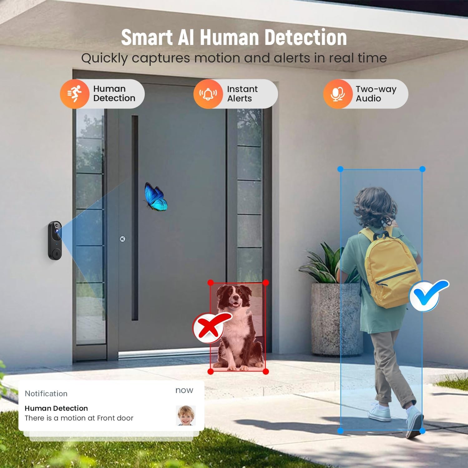 Smart Video Doorbell Camera Wireless, AI Human Detection and Instant Brown
