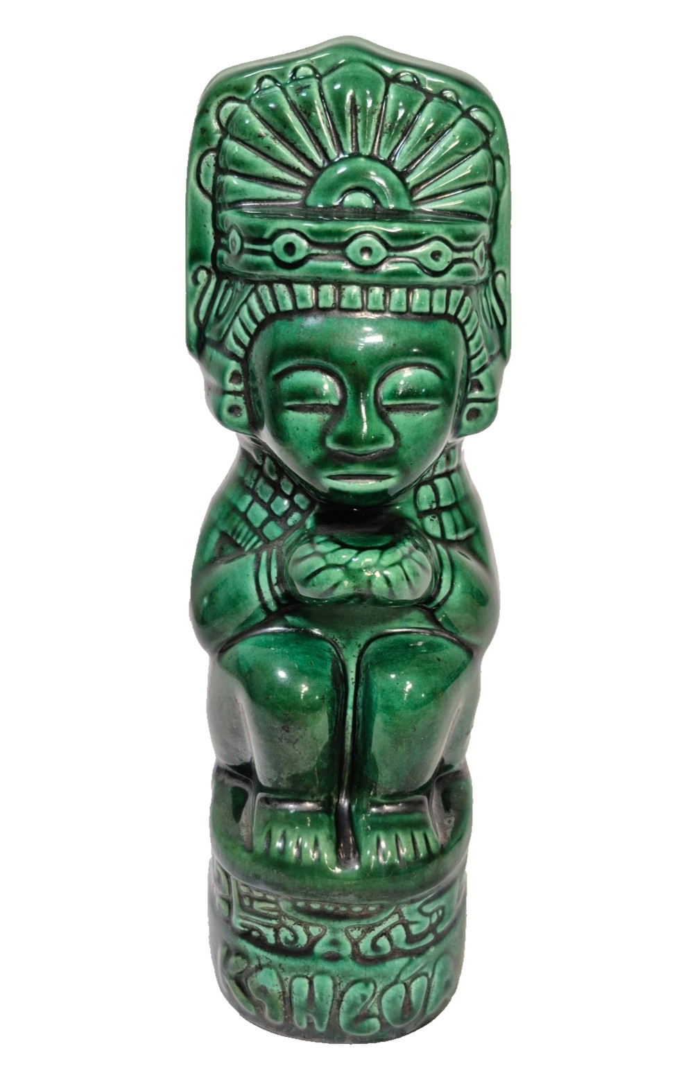 Vintage VTG  Kahlua Tiki Jade Green Glazed Ceramic Decanter Bottle