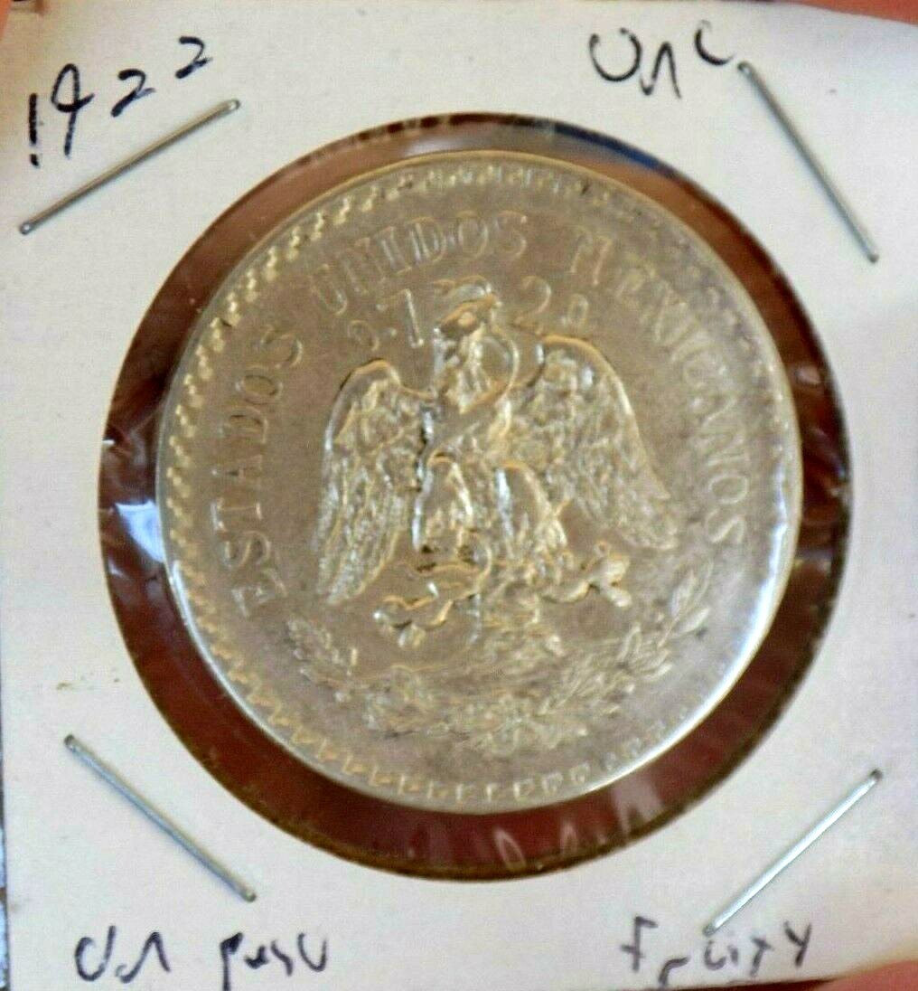 1922 UN PESOS FINE MEXICO SILVER COIN BLAZING FROSTY BU NICE LUSTER