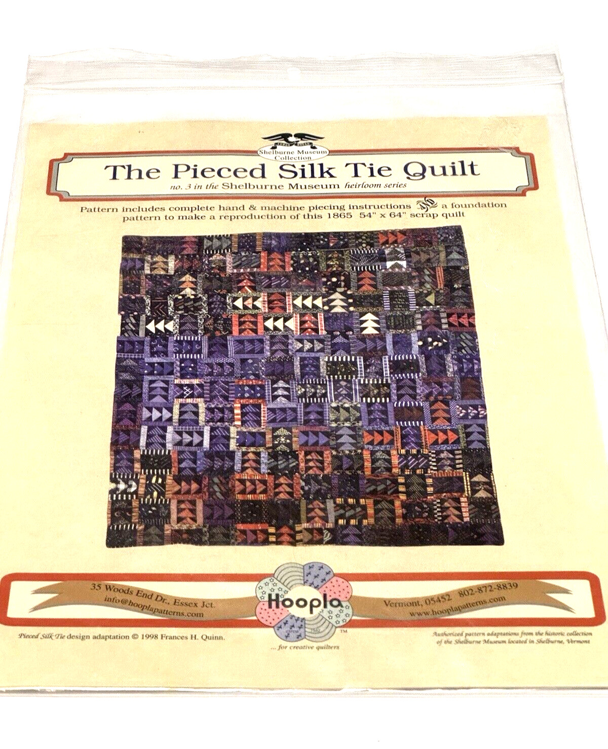 VTG 1998 Shelburne Museum Pierced Silk Tie Quilt Template No. 3 Hoopla Quinn NOS