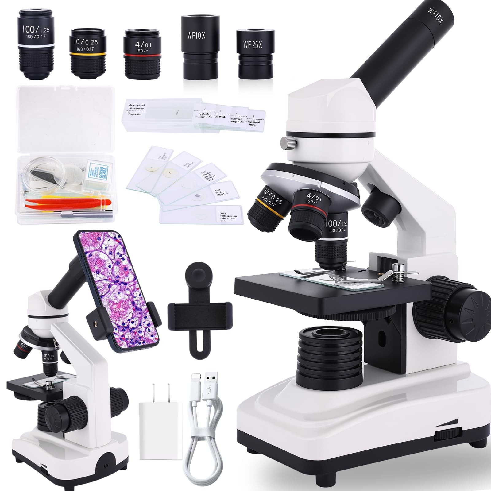 Microscope for Adults & Kids, 40X-2500X High-Power Compound Microscope for St...