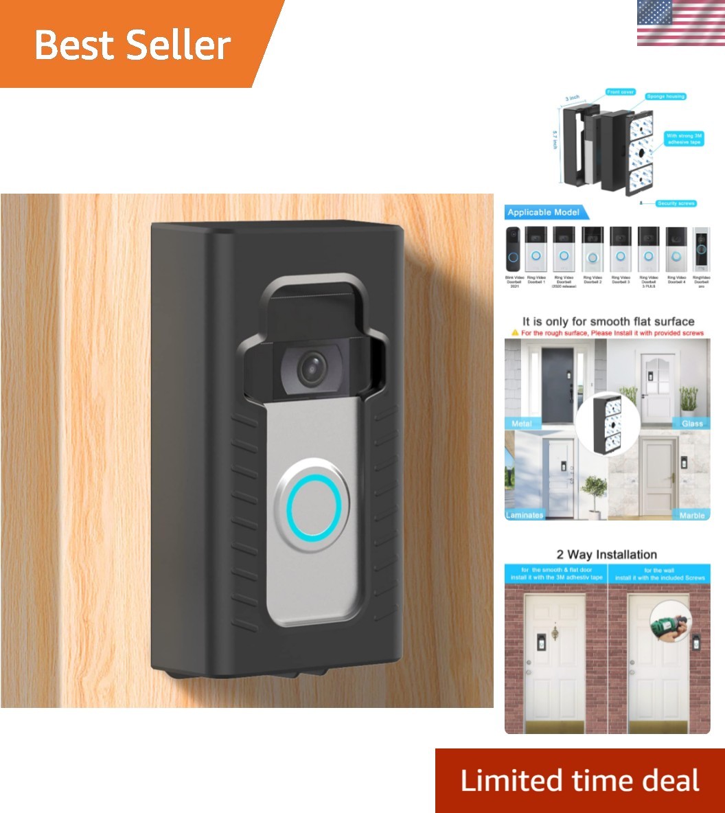 Secure Black Adhesive Mount for Video Doorbell - Waterproof, Easy Installation