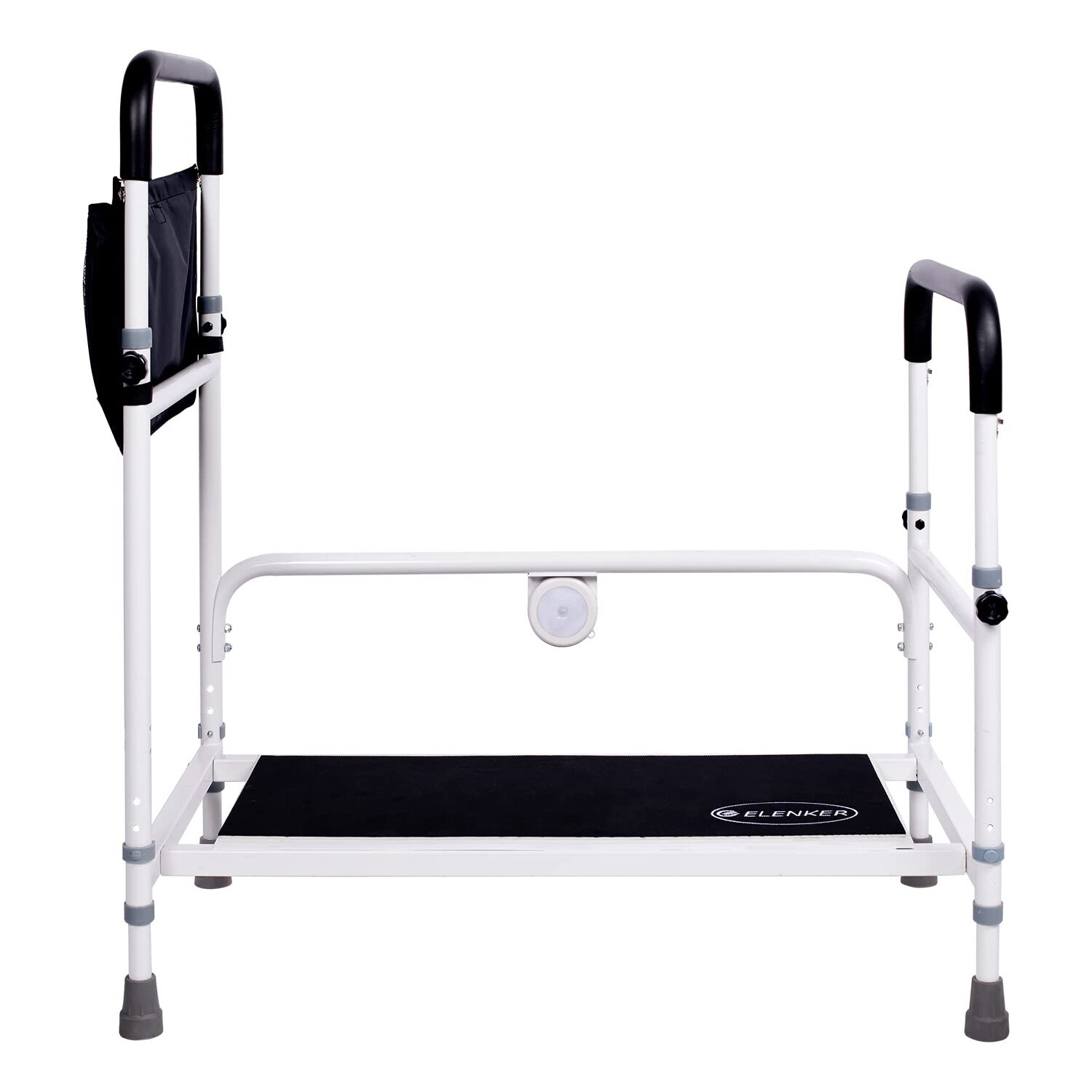 ELENKER Adjustable Height Safe Bed Step Stool Bed Assist Bar with Pocket and LED