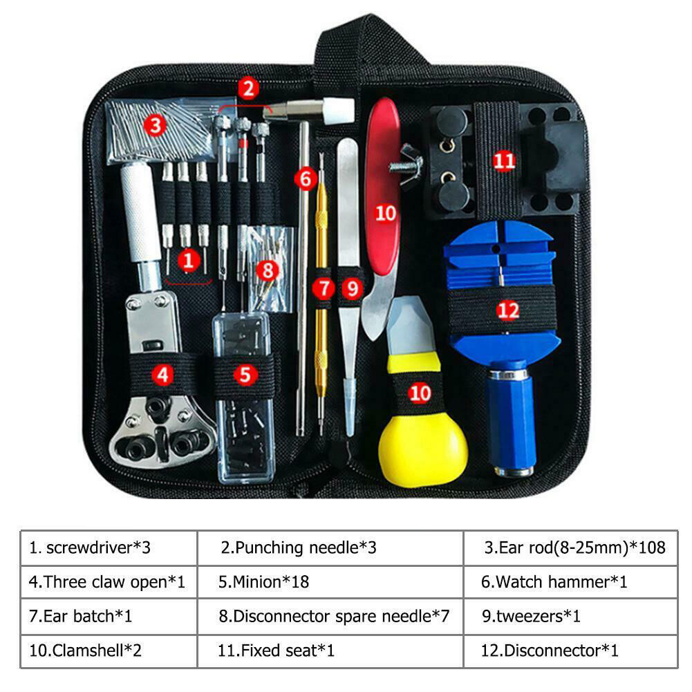 147 Pcs Watch Repair Kit Watchmaker Back Case Remover Opener Link Pin Spring Bar