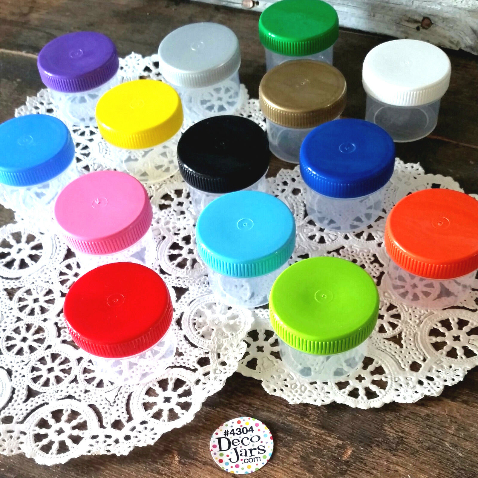 20 Plastic Small Jars Containers Color caps #4304 1oz to top  Herbs DecoJars USA