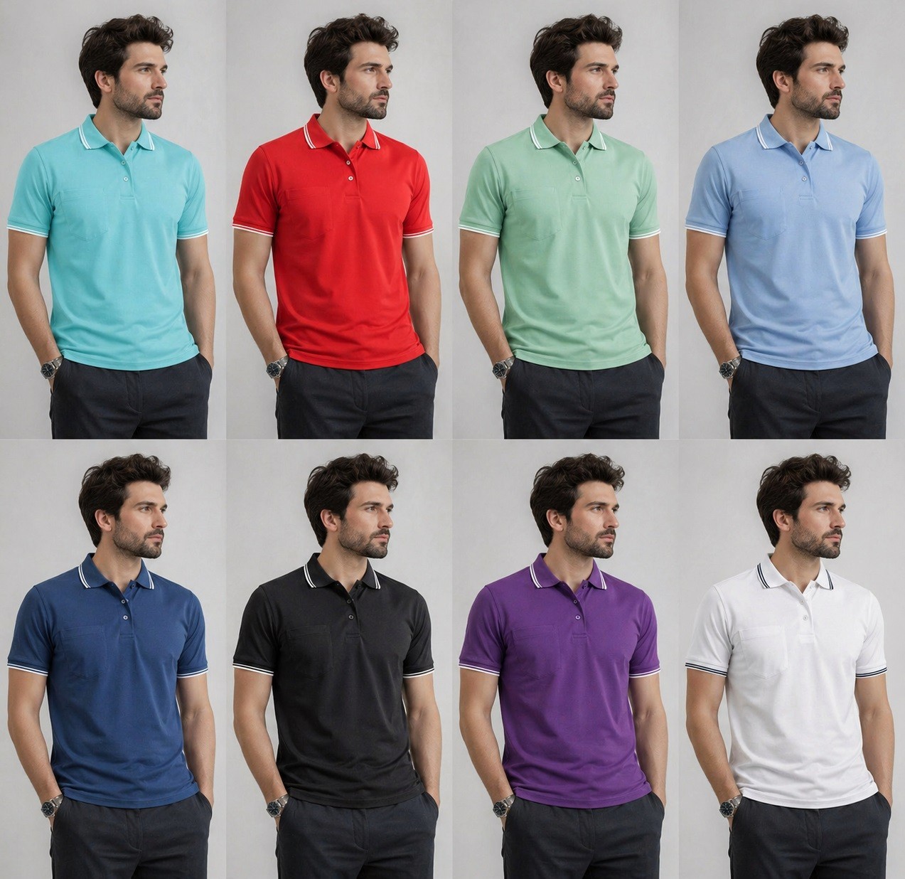 Mens Polo Shirt Cotton Pique Pocket Men Ribbed Tipping Collar PK T Shirt Summer