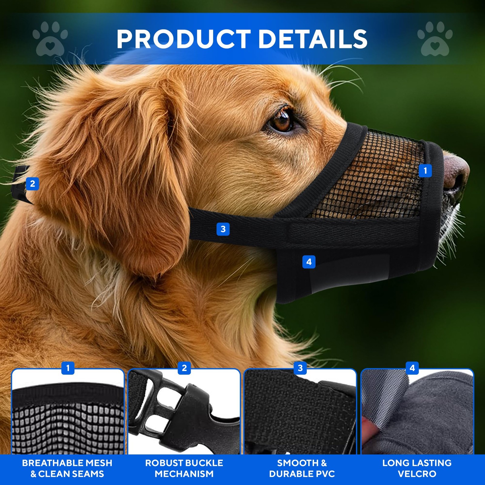 Extra Large Dog Muzzle Air Mesh Biting Barking Chewing Prevent Adjustable