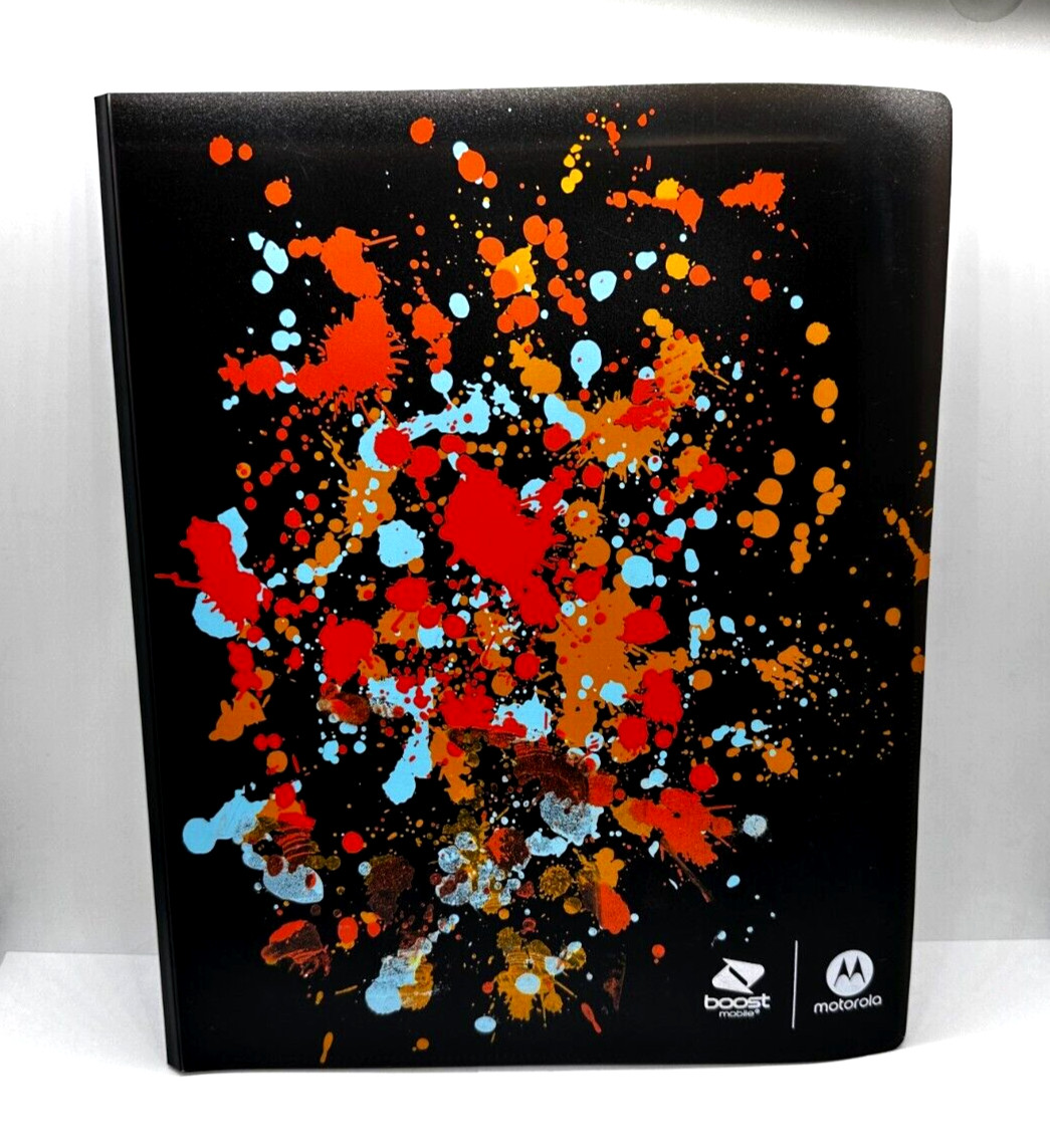 HTF BOOST MOBILE MOTOROLA PROMO PAINT SPLATTER MULTICOLOR FOLDER NOTEPAD RARE