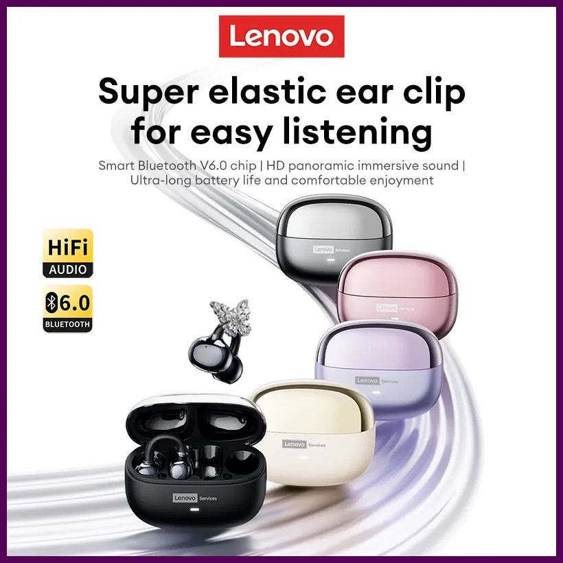 Choice Lenovo LE302 OWS Ear clip Wireless Earphones Low Latency HD Call.