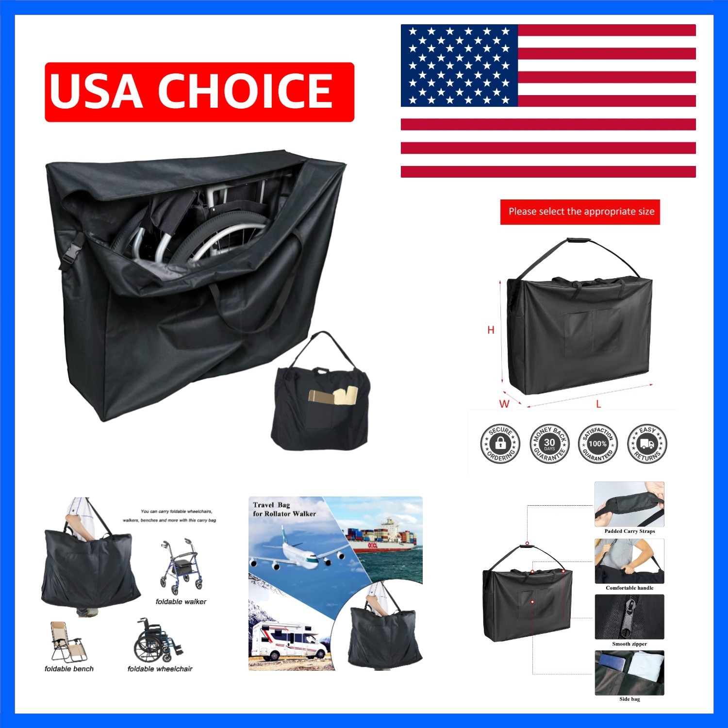 Rollator Travel Bag | Heavy-duty and Waterproof Wheelchair Travel Bag, Foldin...
